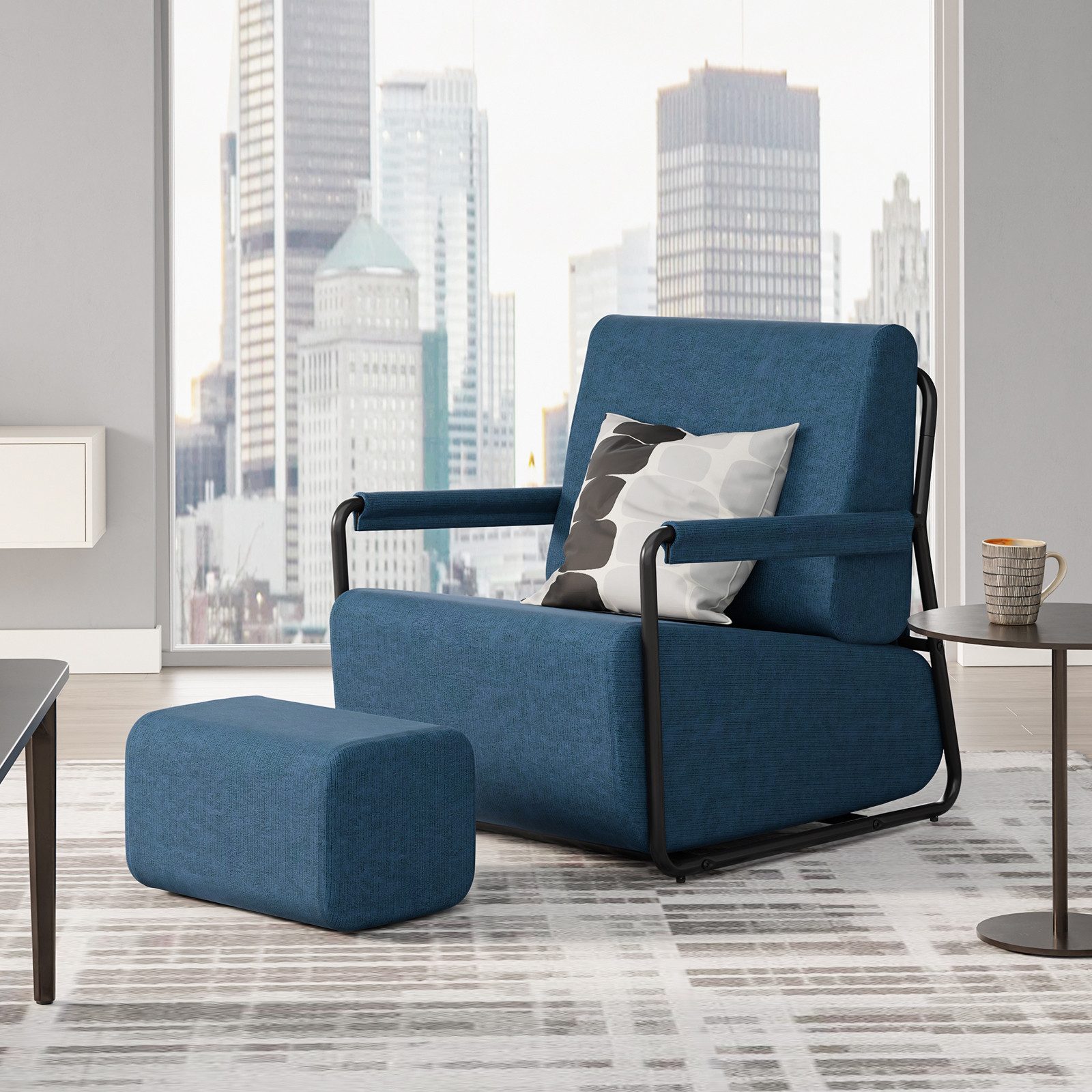 SoBuy Sofa FST99, Einzelsofa Relaxsessel Schlafsofa, mit Hocker und Armlehne, Einzel Loungesofa, Ergonomisches Design, für Schlafzimmer Wohnzimmer