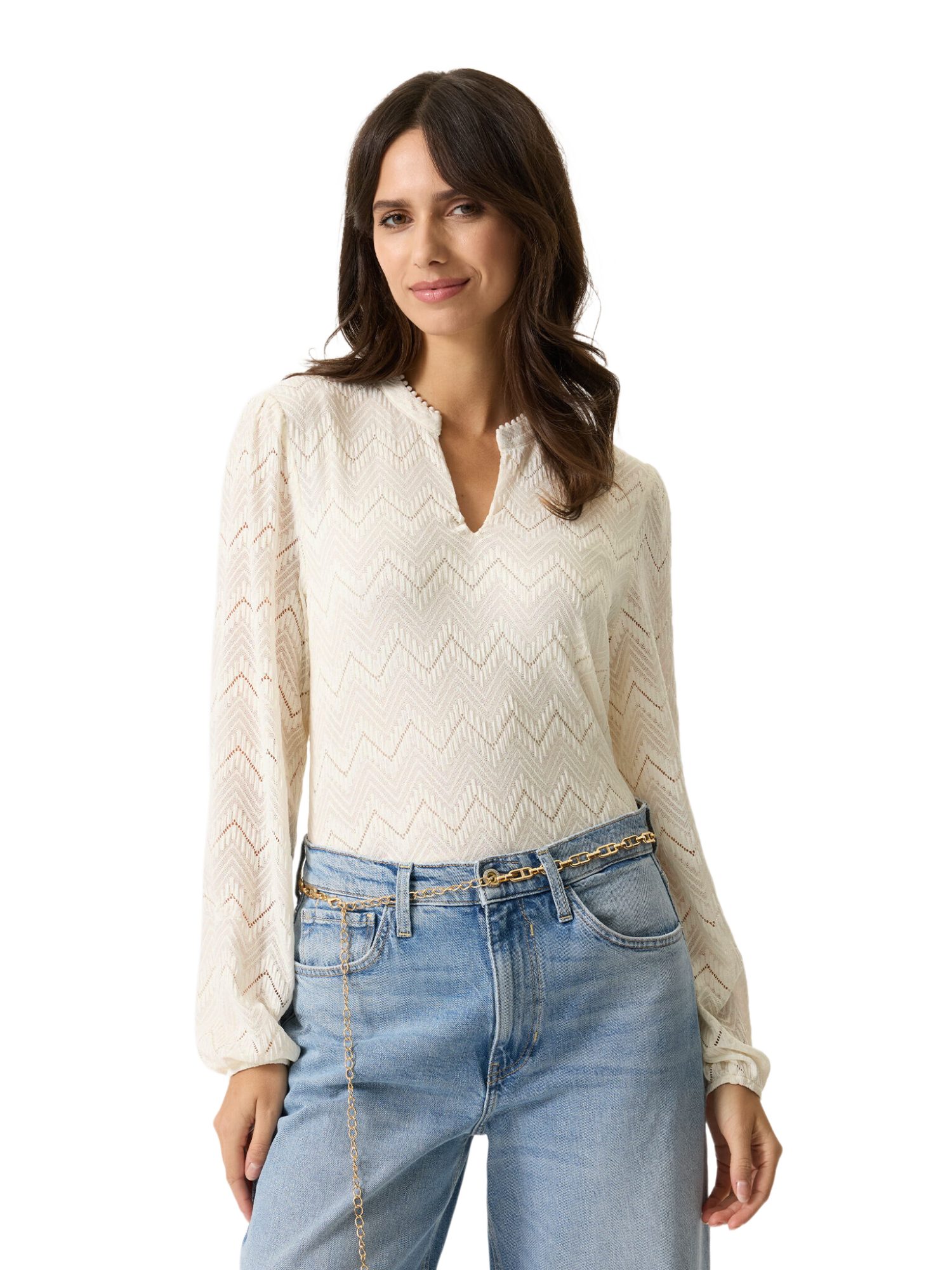 Garcia Hemdbluse weiß,Casual,Polyester,Gestreift,V-Ausschnitt,Lang,Regular Fit