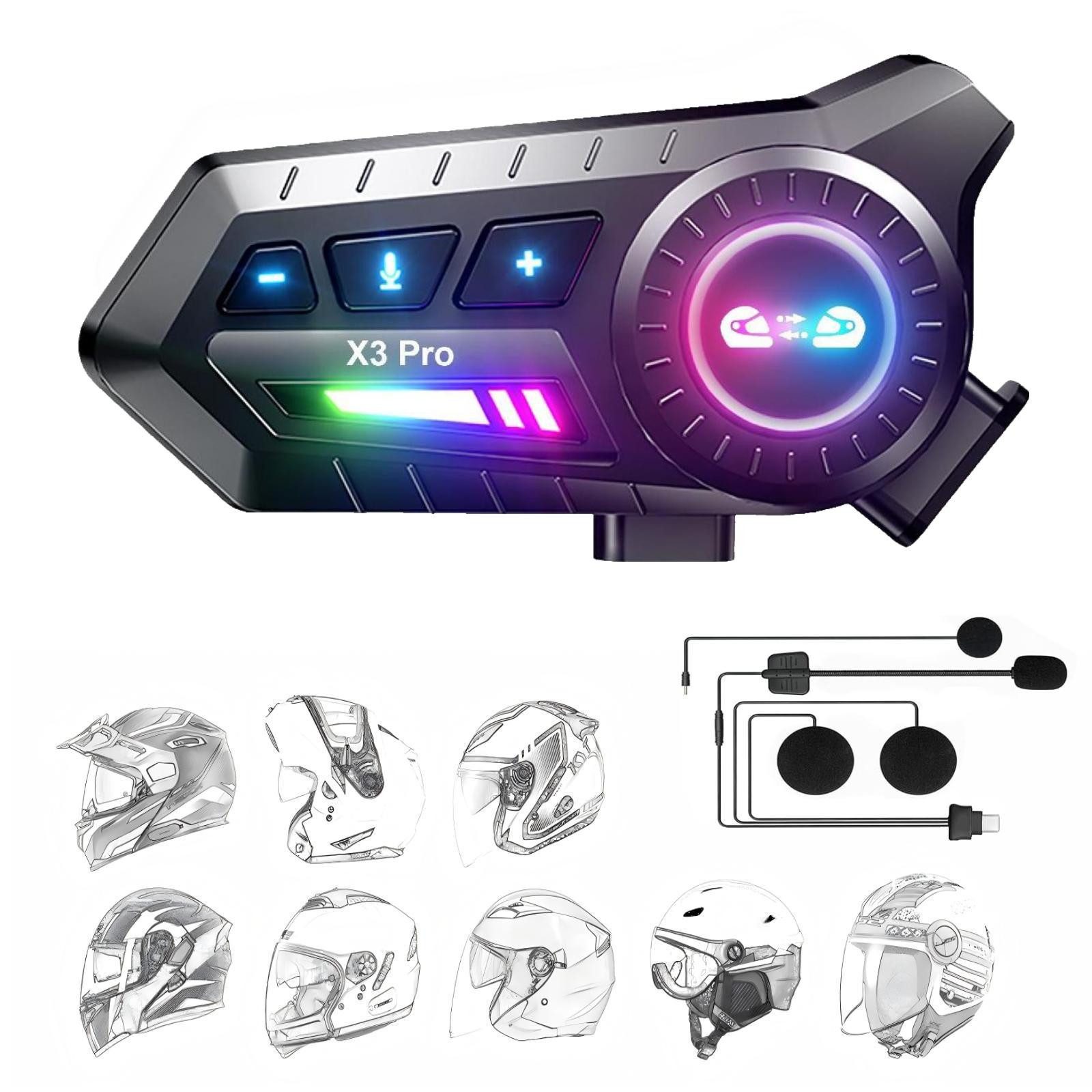 Fyrove Motorradhelm Helm Headset,Motorrad Bluetooth Headset mit 1000mah IP67 wasserdicht, Motorrad Intercom Headset,Einseitiger Kopfhörer,Bluetooth-Kopfhörer