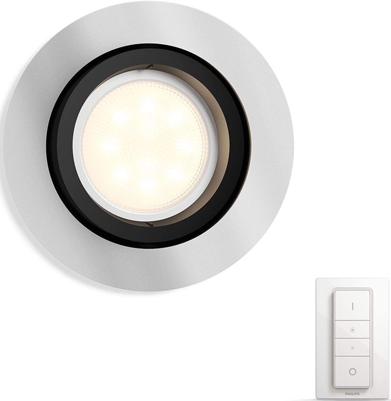 Philips Hue LED Einbauleuchte White Ambiance Milliskin - Einbaustrahler  inkl. Dimmschalter, silber, keine Angabe, Leuchtmittel enthalten: Ja, LED,  warmweiss, Einbaustrahler, Einbauleuchte