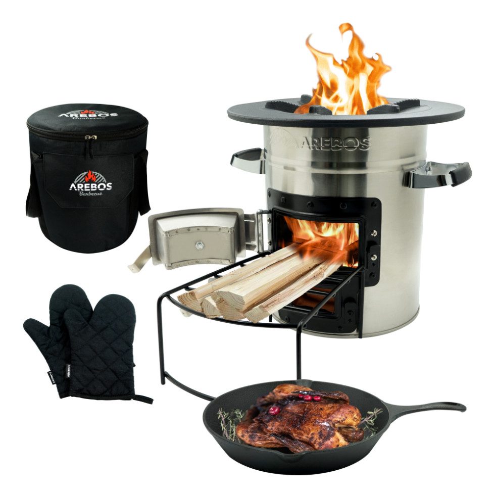 Arebos Feuerstelle Raketenofen inkl. Grillpfanne Dutch Oven BBQ, (Set), Ink günstig online kaufen