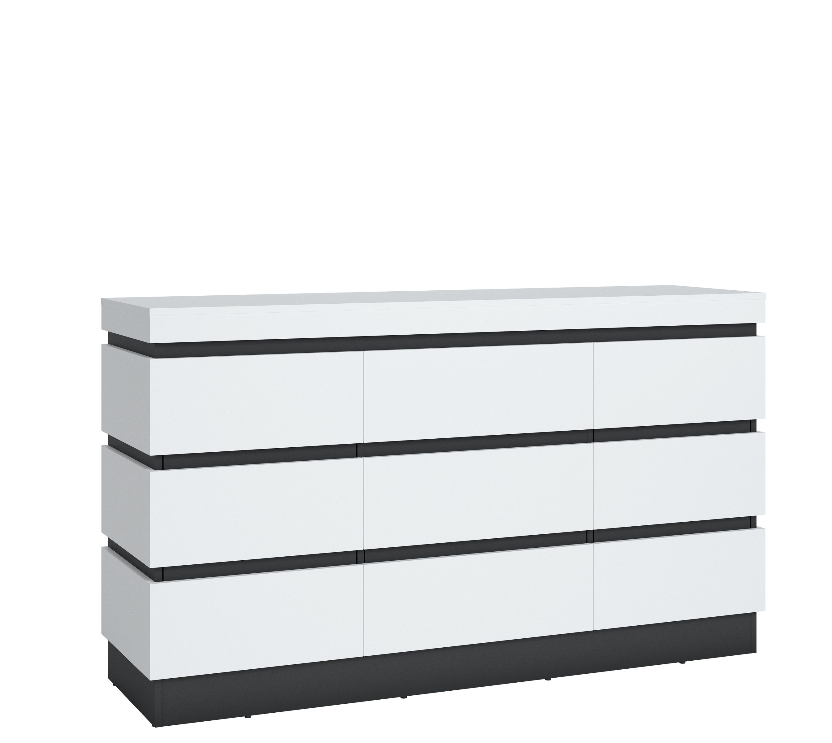 Meble Wójcik Kommode 3 Türen, 1 Schub, Alpinweiß / Anthrazit - 161x93x45cm (BxHxT)