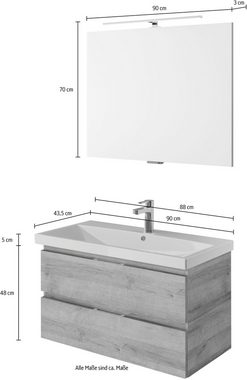 Saphir Badmöbel-Set Serie 4035 2-teilig, Keramikwaschtisch mit LED-Spiegel, 90 cm breit, (Set), Badezimmer-Set inkl. Türdämpfer, 2 Schubladen, Waschplatz