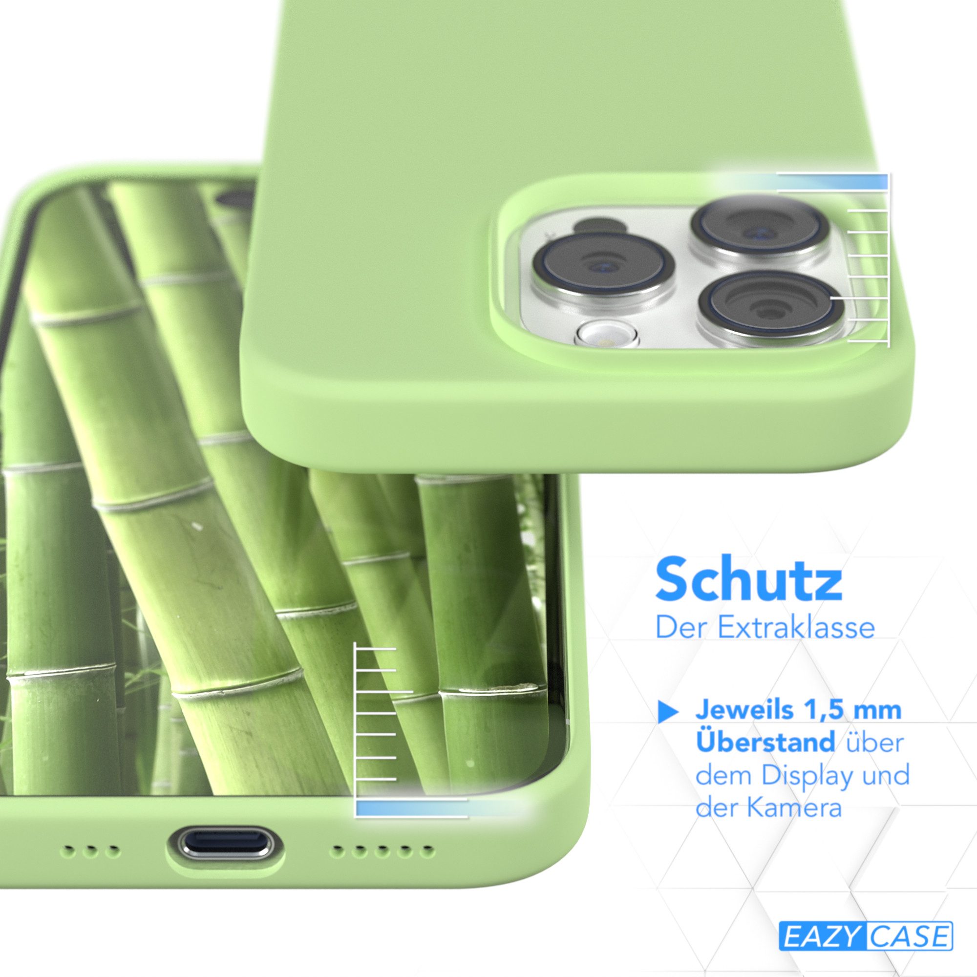 EAZY CASE Handyhülle Premium Silikon Case für Apple iPhone 15 Pro 6,1 Zoll, Bumper Case kratzfest Hülle mit Kameraschutz Handycover Softcase Grün