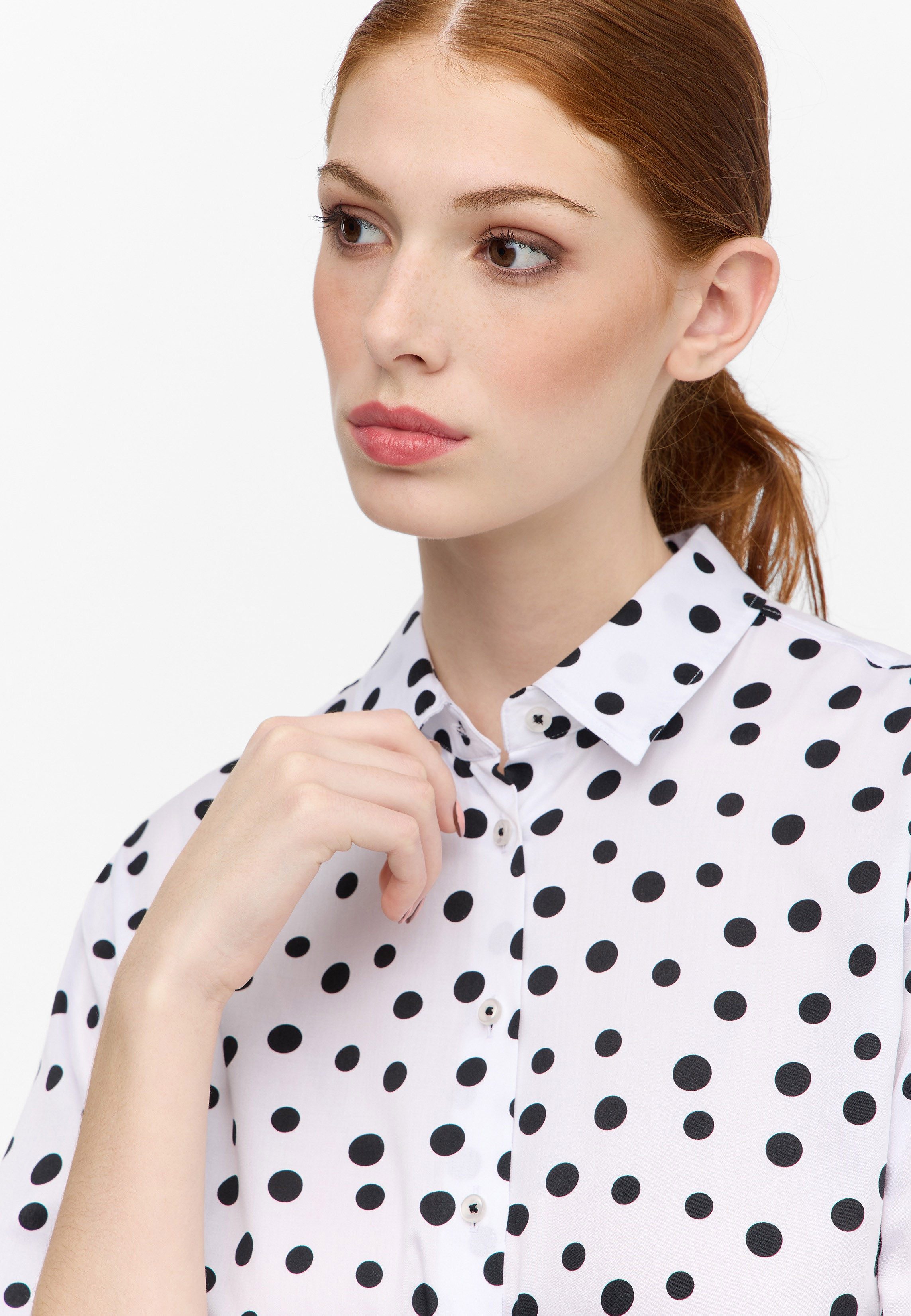 Eterna Blusentop ETERNA REGULAR FIT 3/4 Arm Bluse weiss/schwarz satin print 7173-01-R35