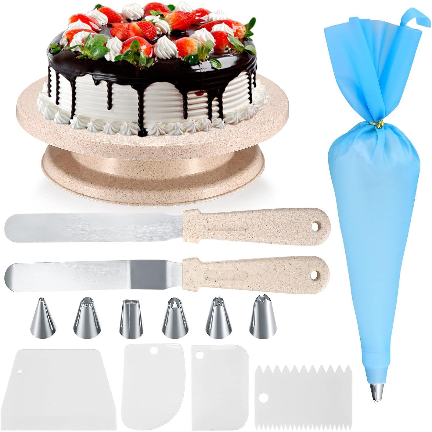 Tortenwerkzeug 15x Torten-Zubehör-Set Streichpaletten Kuchenschaber Tortenplatte Deko
