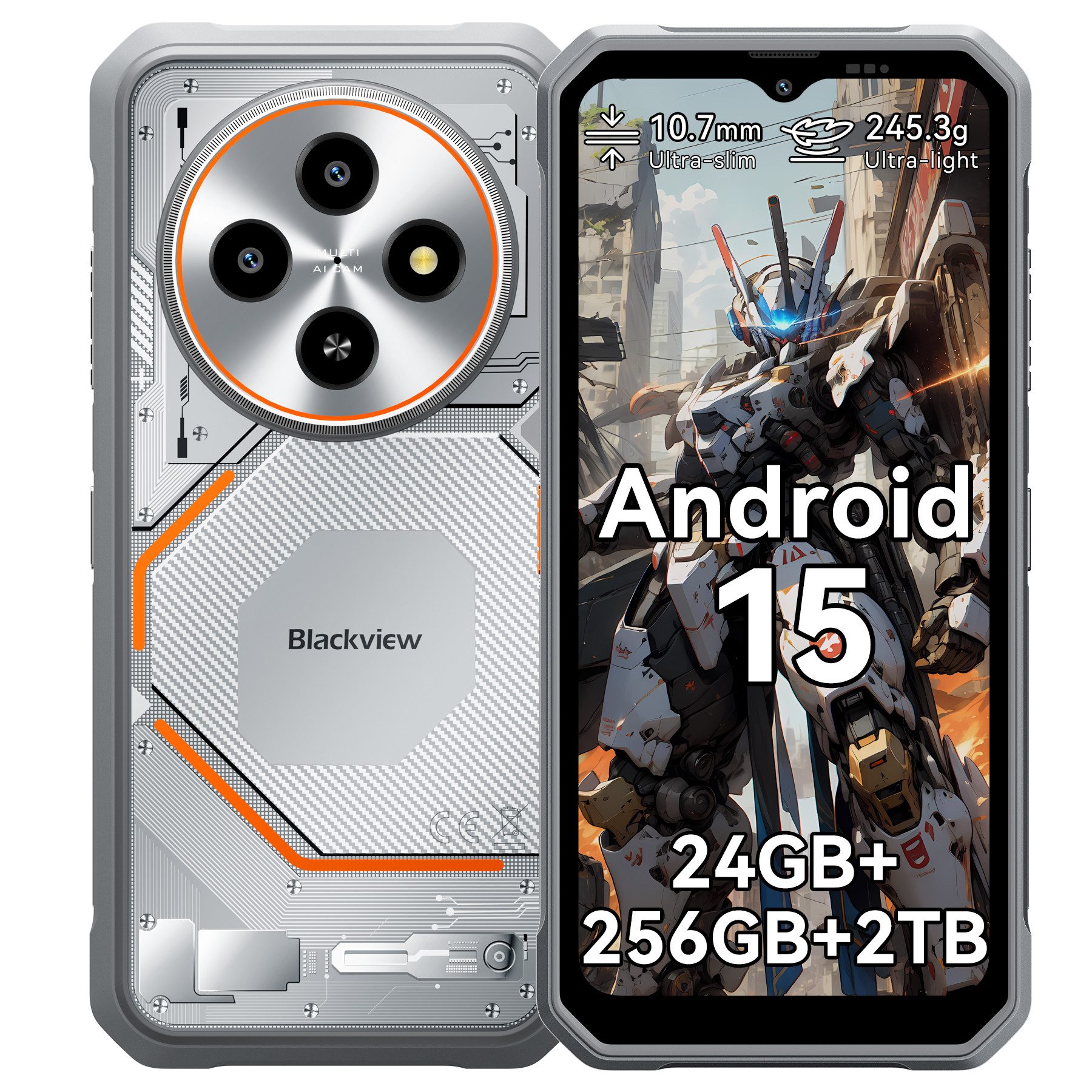 blackview FORT 2 Dünnes Outdoorhandy (10,7 mm), 3 KI-Modelle, mit Hülle Smartphone (6,56 Zoll, 256 GB Speicherplatz, DokeOS5.0, Google Lens, 1080p Video, 16MP, 5WOTG)