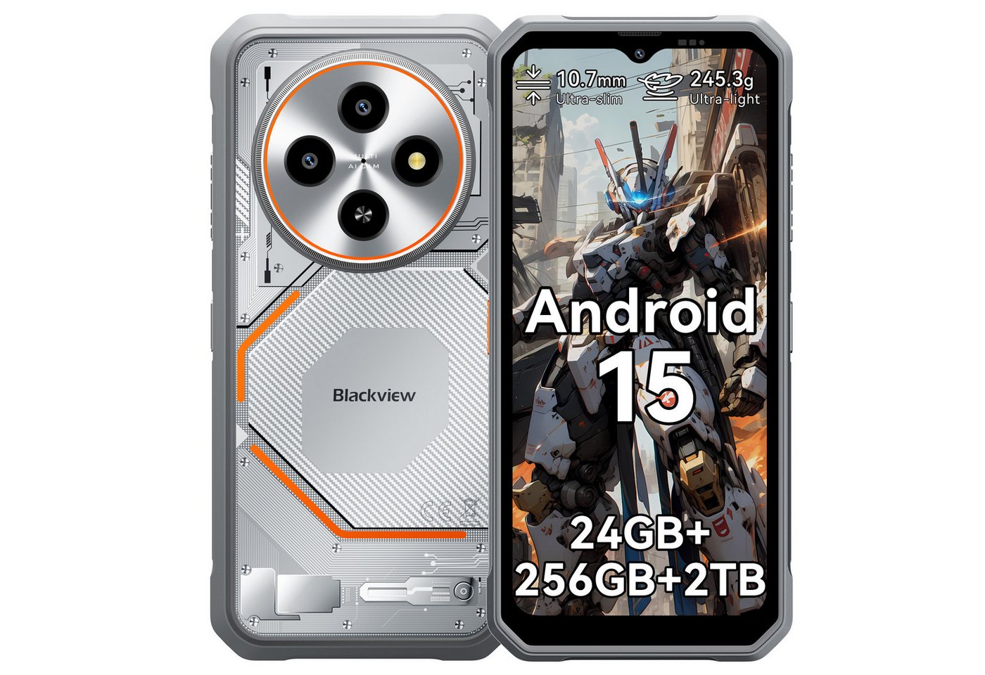 blackview FORT 2 Ultradünnes Robustphone: Nur 10.7mm, AI-Dreifachkamera Outdoor Smartphone (6,56 Zoll, 256 GB Speicherplatz, DokeOS5.0, Google Lens, 1080p Video, 16MP, 5WOTG)