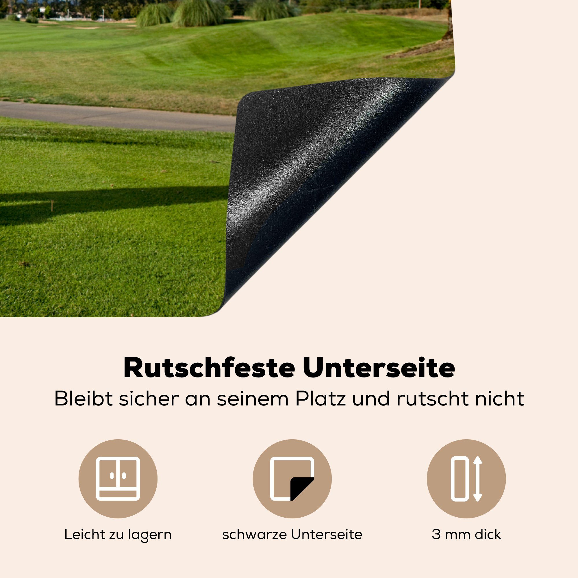 MuchoWow Herdblende-/Abdeckplatte küche, 81x52 (1 den Induktionskochfeld tlg), einem Golfer cm, Ein auf Golfplatz schlägt für die Vinyl, ab, Schutz Ball Ceranfeldabdeckung