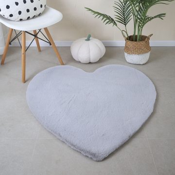 Teppich Herz Form, Teppium, Rund, Höhe: 25 mm, Teppich Plüsch Einfarbig Herzform Kunstfell Kinderzimmer