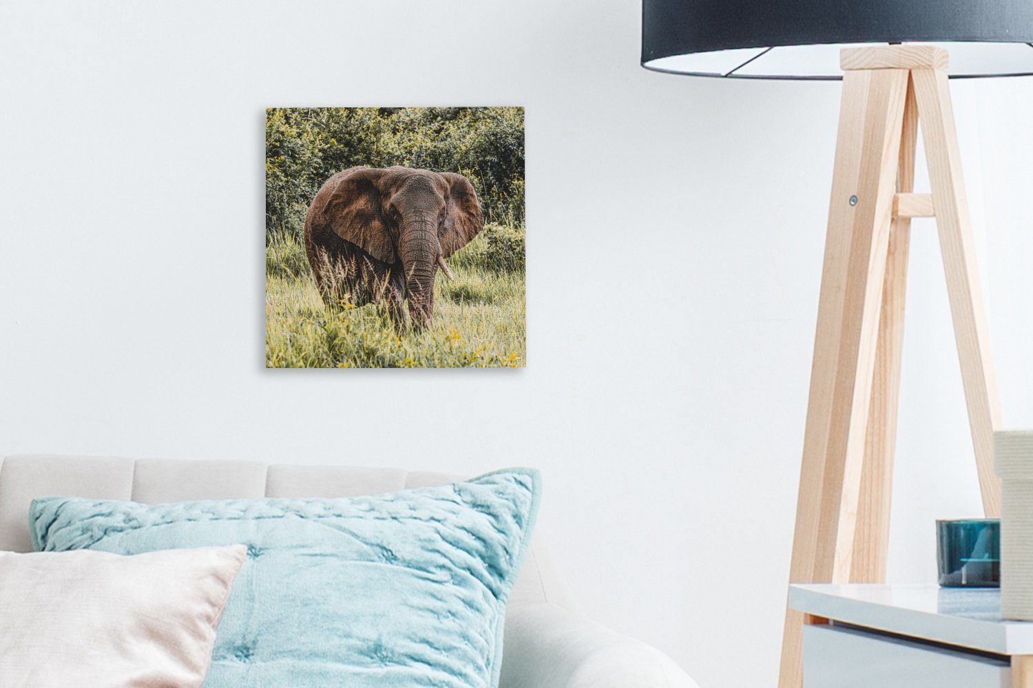 Schlafzimmer (1 Bilder Leinwand - Natur, Leinwandbild St), für - OneMillionCanvasses® Wohnzimmer Gras Elefant