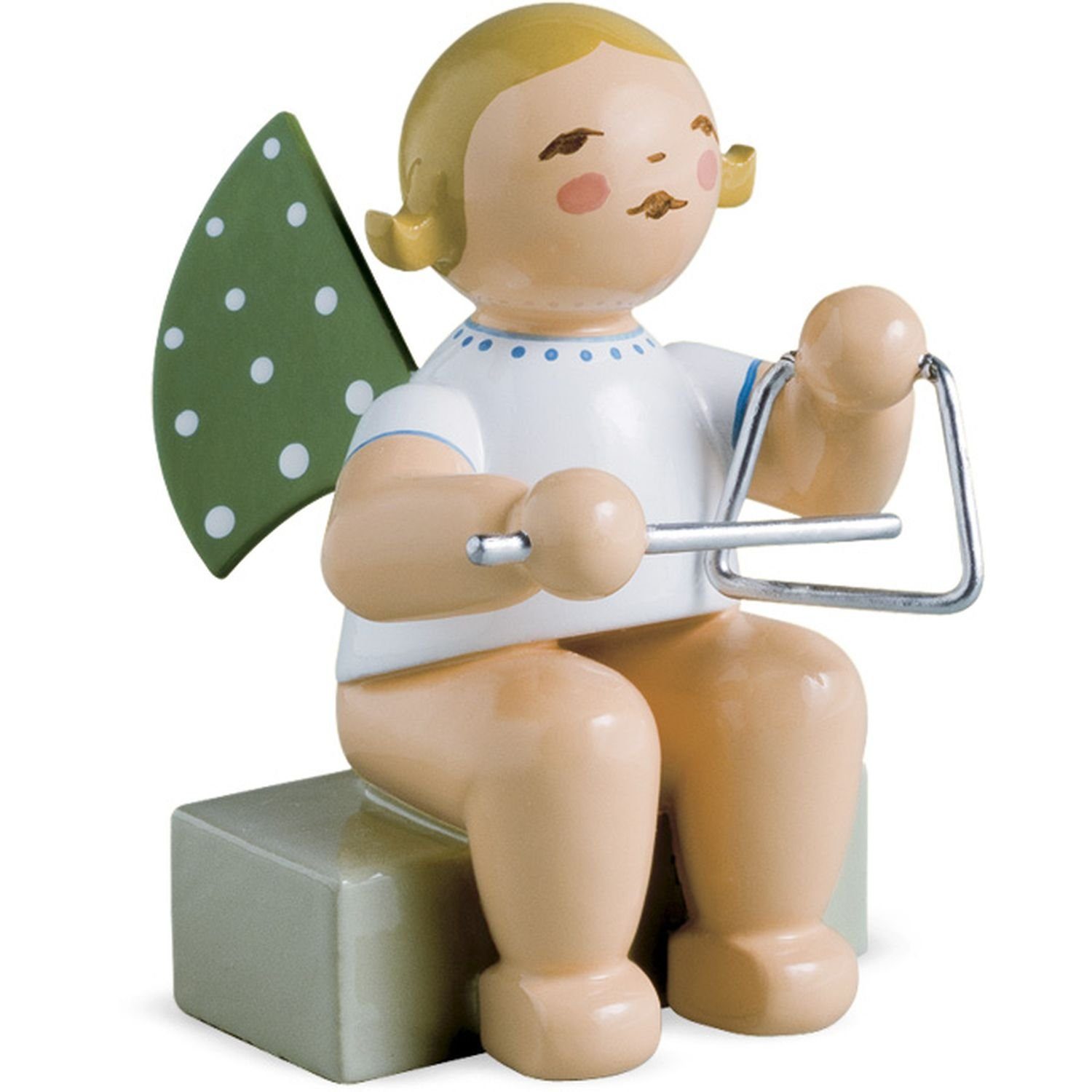 Wendt & Kühn Weihnachtsfigur Engel mit Triangel Sitzend 650/16A, Haarfarbe zufällig blond oder braunhaarig