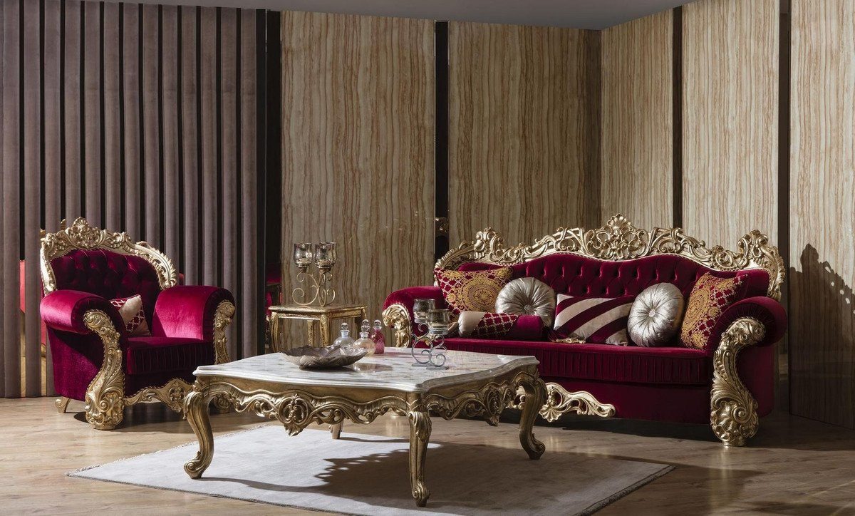 Casa Barock Möbel Couchtisch - Wohnzimmertisch Prunkvoller cm 51 130 Padrino Gold 130 Luxus - Massivholz H. Couchtisch x Weiß x / Barock