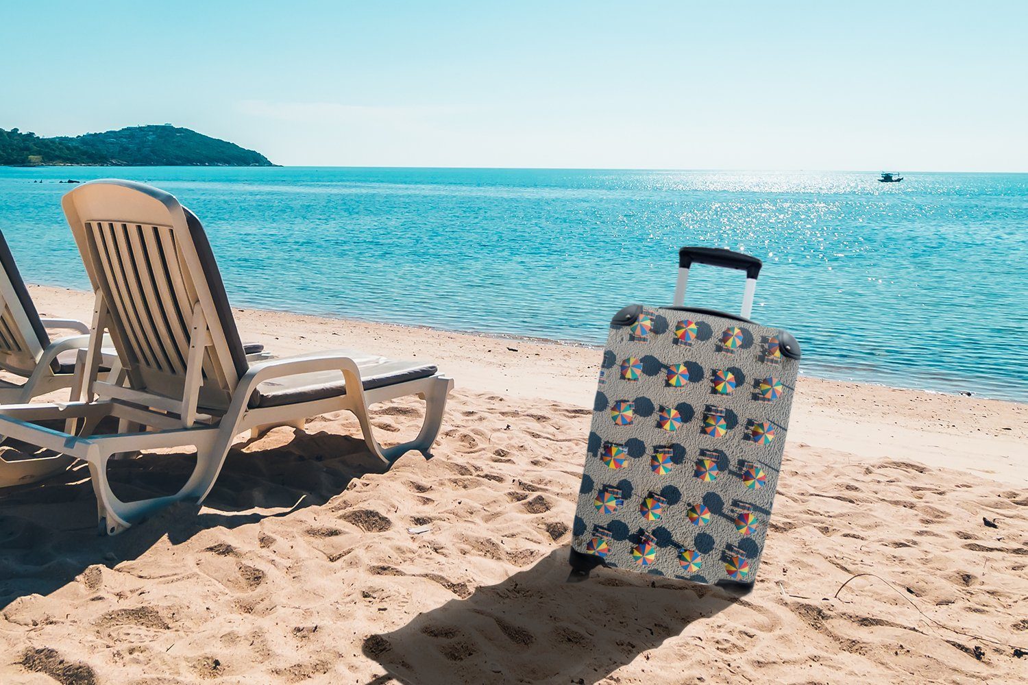 Ferien, mit MuchoWow für Rollen, Reisetasche Reisekoffer - Handgepäck Strand Sonnenschirm 4 Handgepäckkoffer - Sommer, Trolley, rollen,