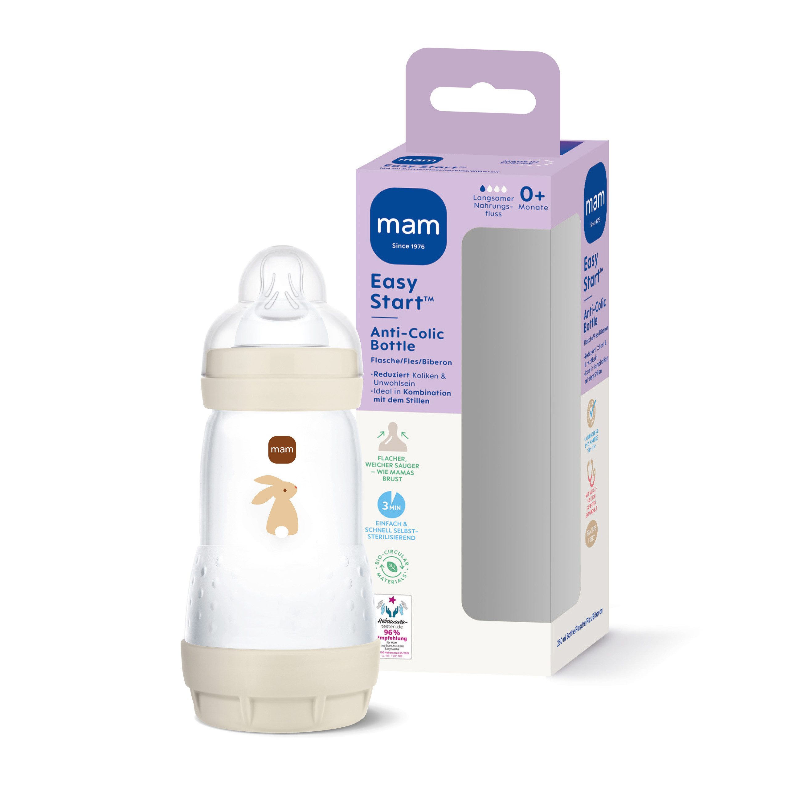 MAM Babyartikel Babyflasche Easy Start Matt mit SkinSoft Silikon Trinksauger