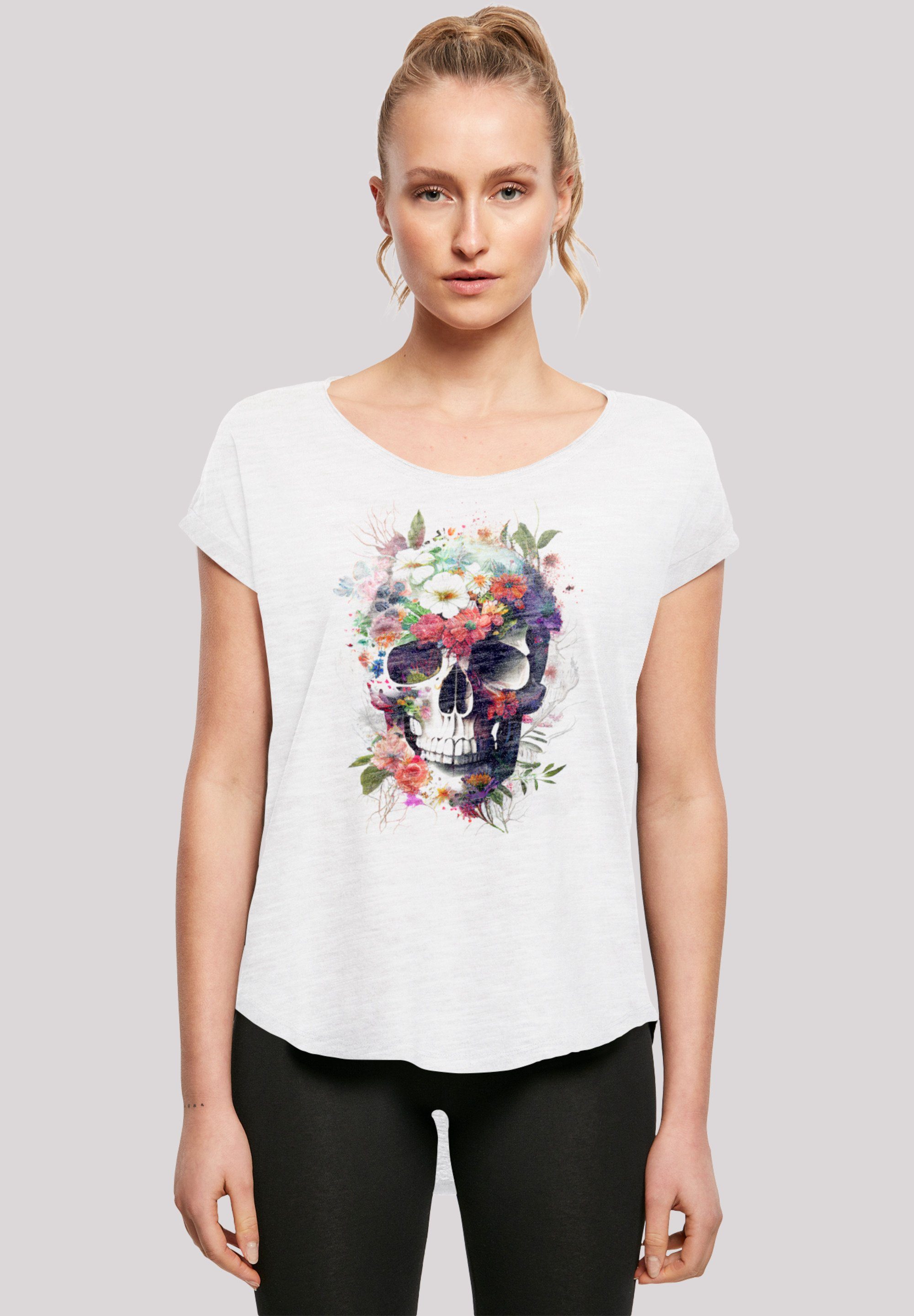 F4NT4STIC T-Shirt Totenkopf Blumen Print weiß