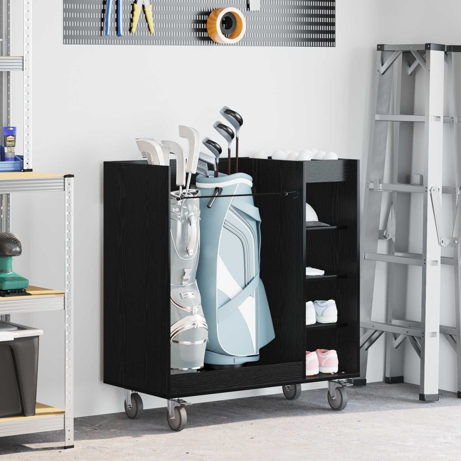 vidaXL, Golf Schrank Mit Rad Uni Schwarz Eichen-Optik 90 x 45 x 98 cm