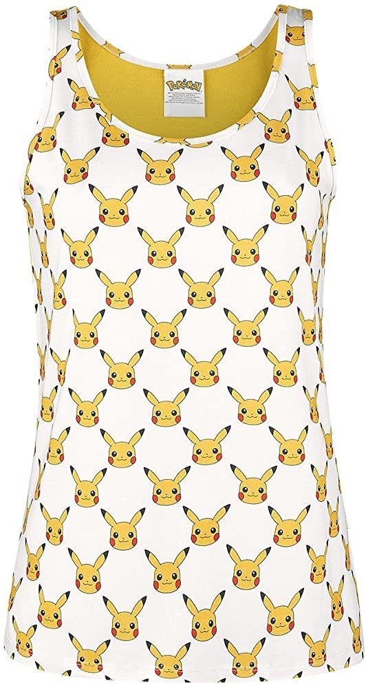 POKÉMON Tanktop Pikachu Tank T-Shirt Damen Sommer Top XS S M L XL WEISS - GELB