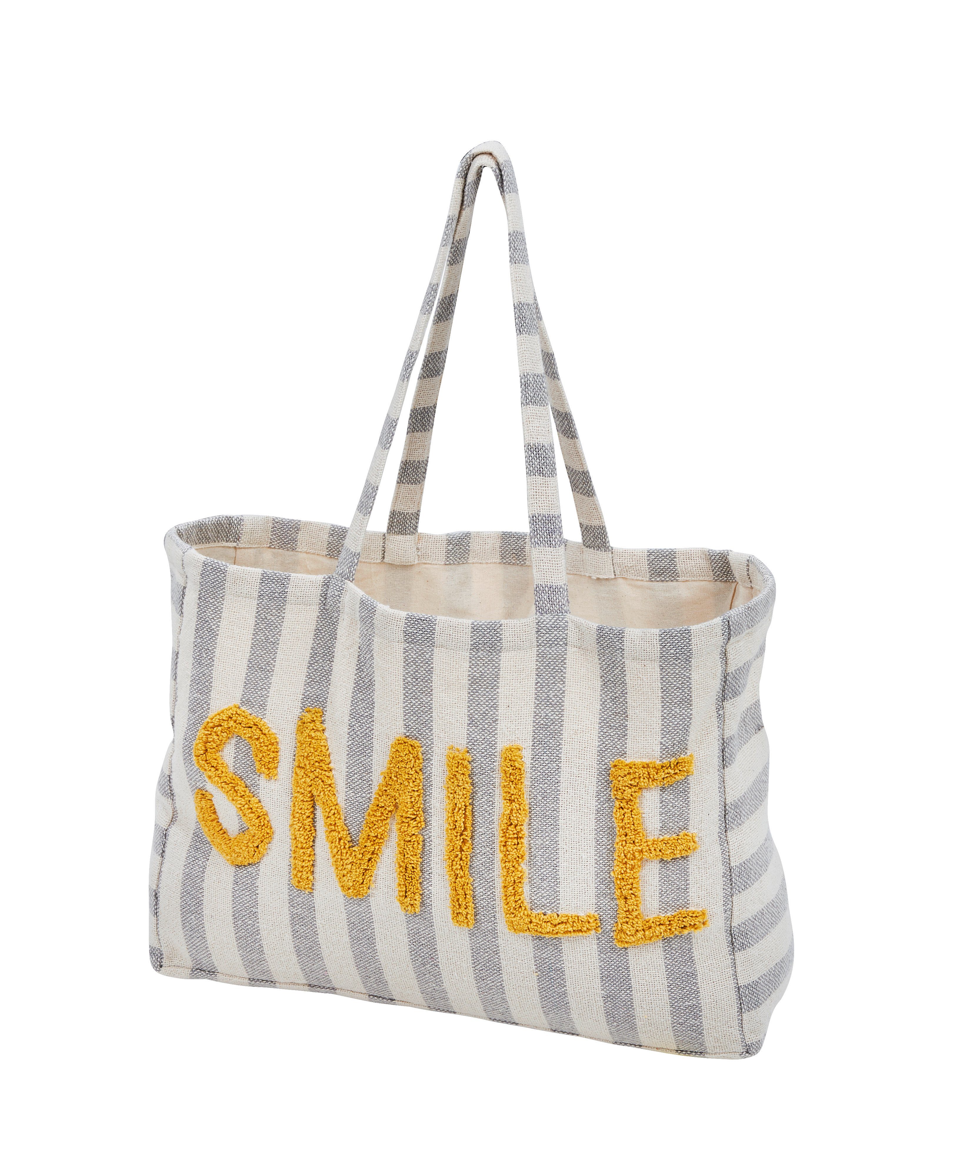 done.® Strandtasche (1-tlg), gestreift, mit "LOVE" oder "Smile"-3D-Applikation