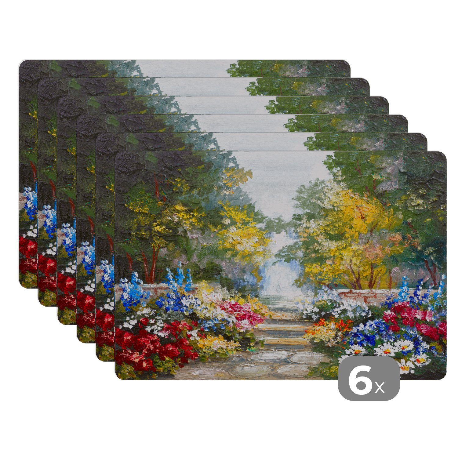 Platzset, Malerei - Blumen - Natur - Ölfarbe, MuchoWow, (6-St), Platzset, Platzdecken, Platzmatte, Tischmatten, Schmutzabweisend
