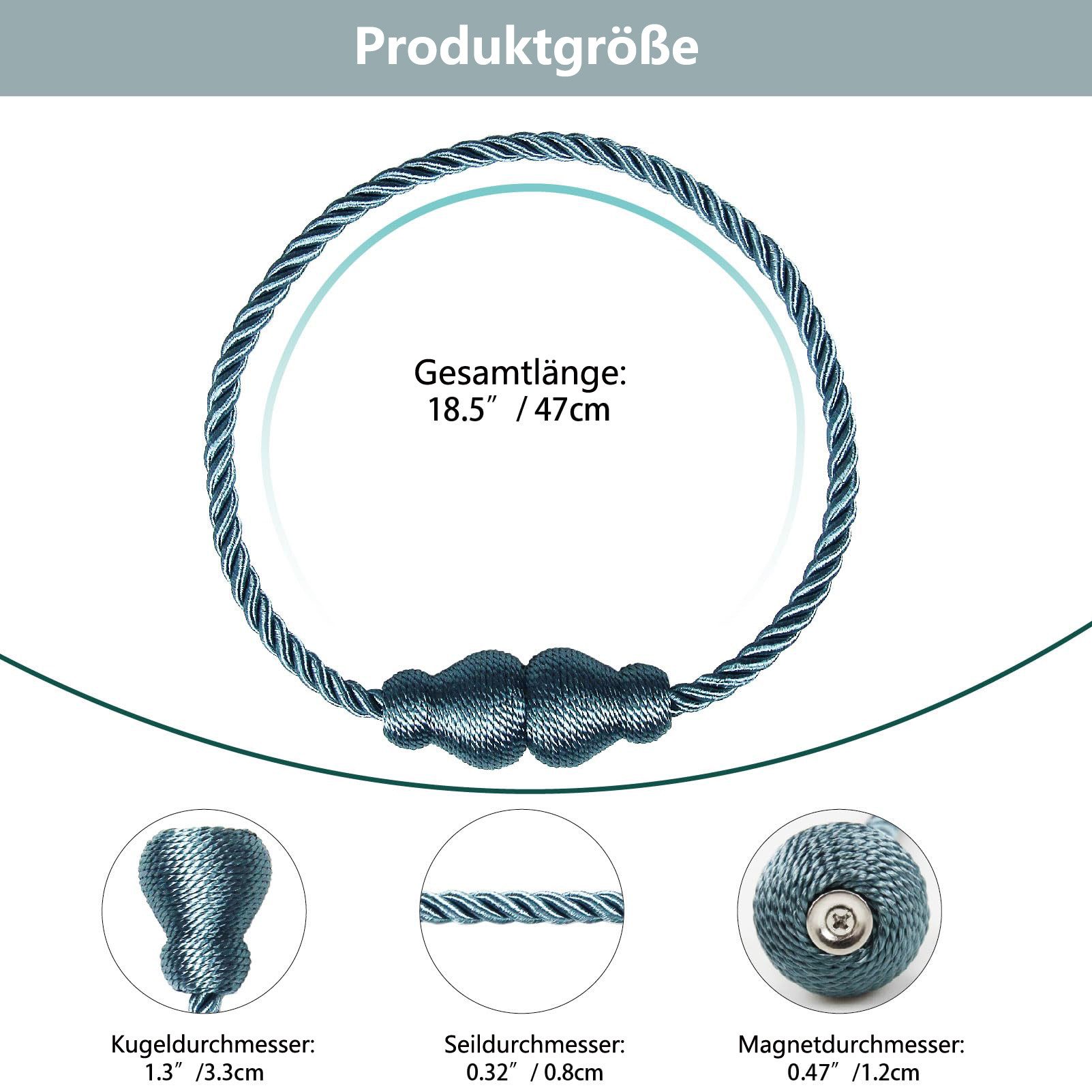 Agger Raffhalter Magnetische Raffhalter 2 Stück für Vorhänge – Dekorative Seil, (2-tlg), Raffhalter mit Magnetverschluss für Innen- und Außenbereich – Bild 2 von 5