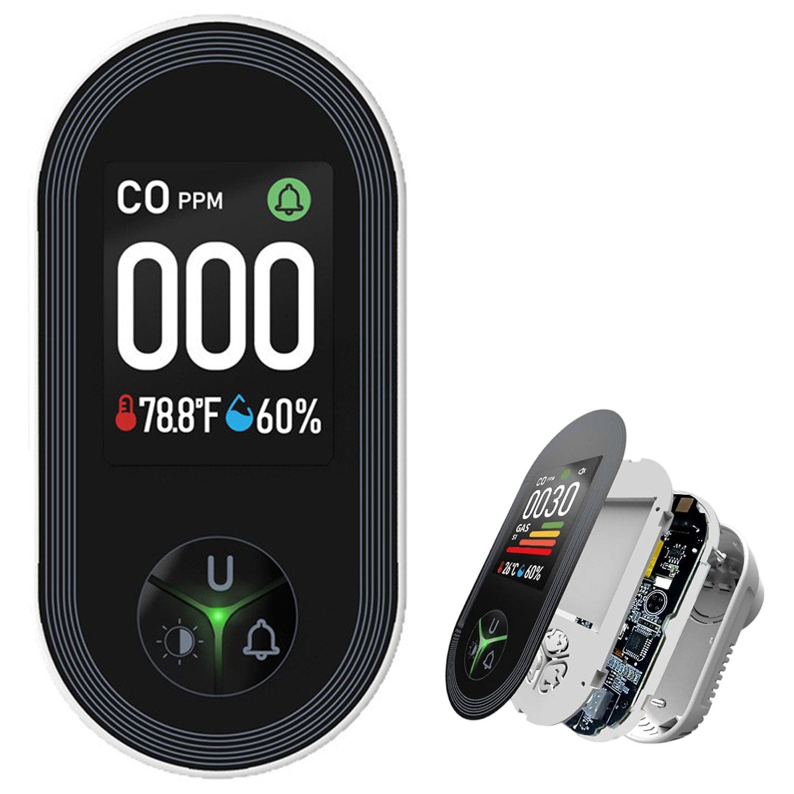 OKWISH Raumluft-Qualitätssensor Kohlenmonoxid-Melder Raumluftmonitor CO-Detektor, (CO-Gaswarner Elektrochemischer Sensor, 1-St., CO-Alarm 0–999 ppm, 4-Stufen-Warnsystem mit 85 dB Ton LED-Anzeige), für Haus Garage Wohnmobil Heizungskeller usw.