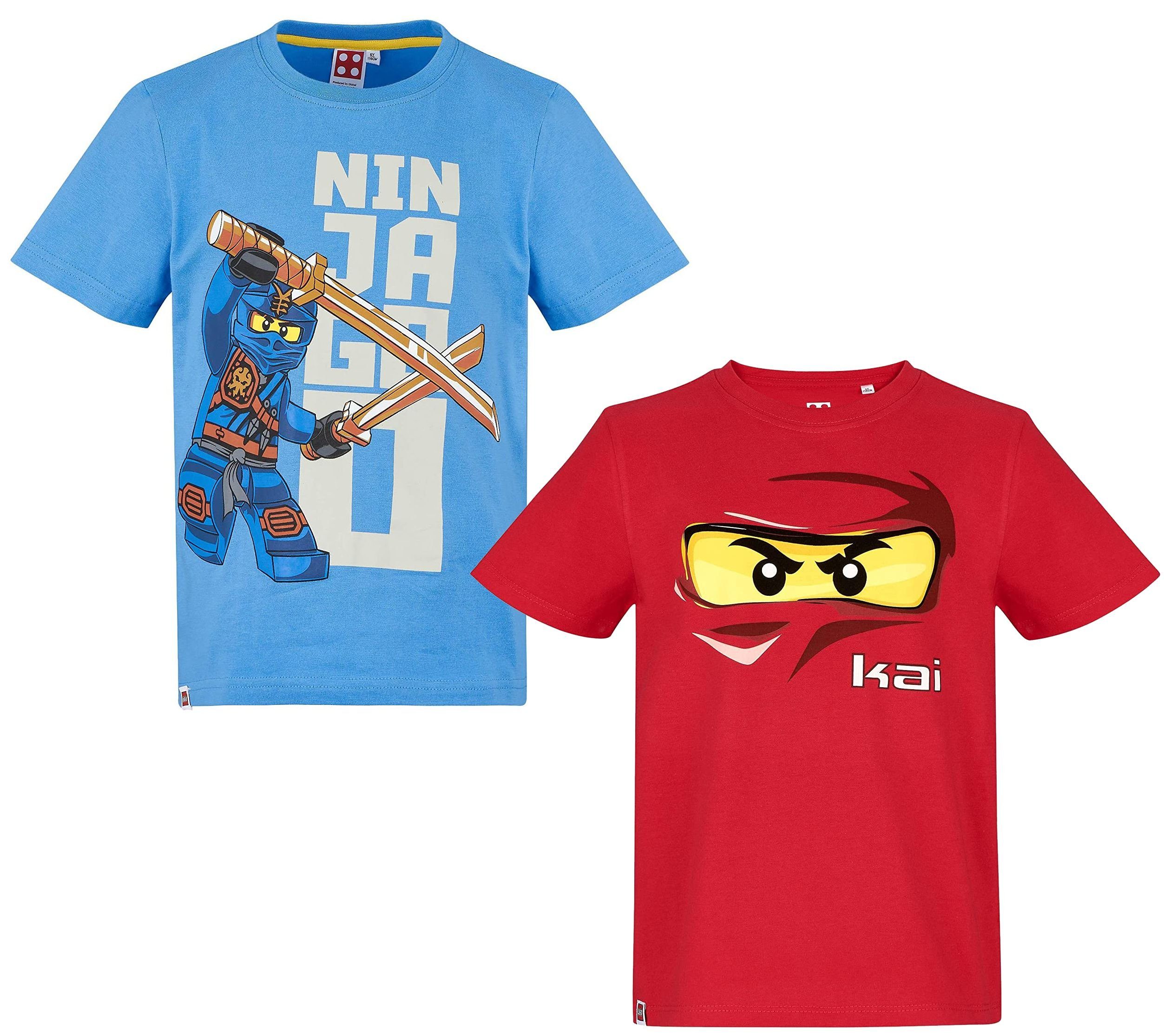 Jungen blau Print-Shirt und Kindershirt 4 rot LEGO® Gr.104 Ninjago 2x T-Shirts und Jahre 3 Mädchen 5 2 für