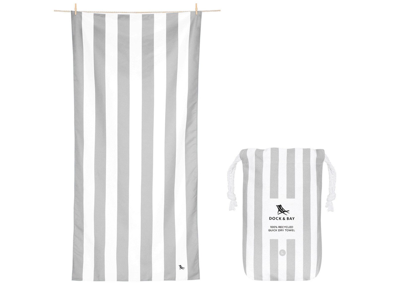 Dock & Bay LTD c/o Strandtuch Beach Towel L Goa Grey 160x90cm, Polyester (TOWLB-CAB-LG-LTGRY-R)