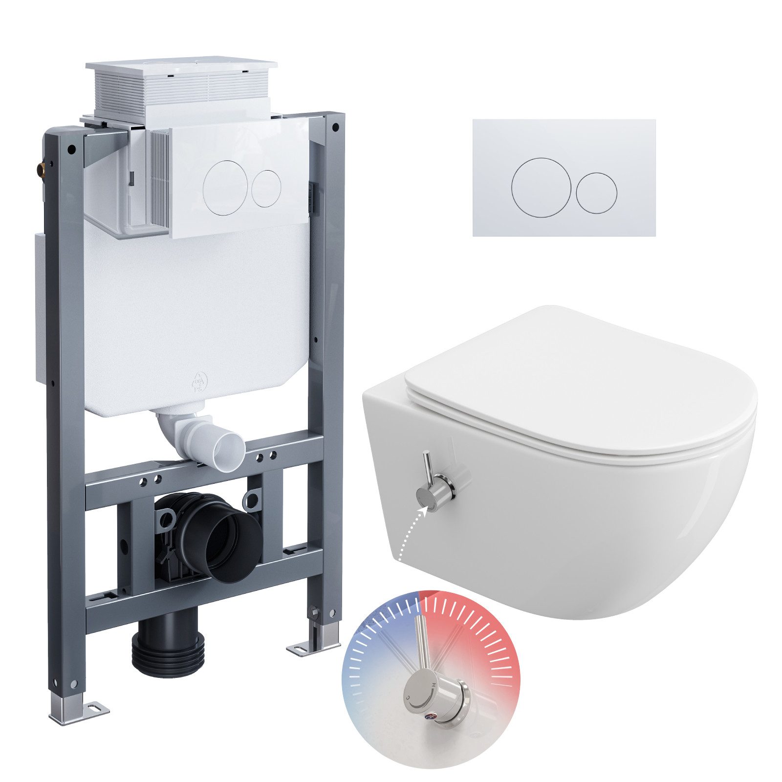 HOROW Vorwandelement WC WC-Komplettset Spülkasten hänge WC Set, wc Komplett Set, 2-Mengen-Spulung