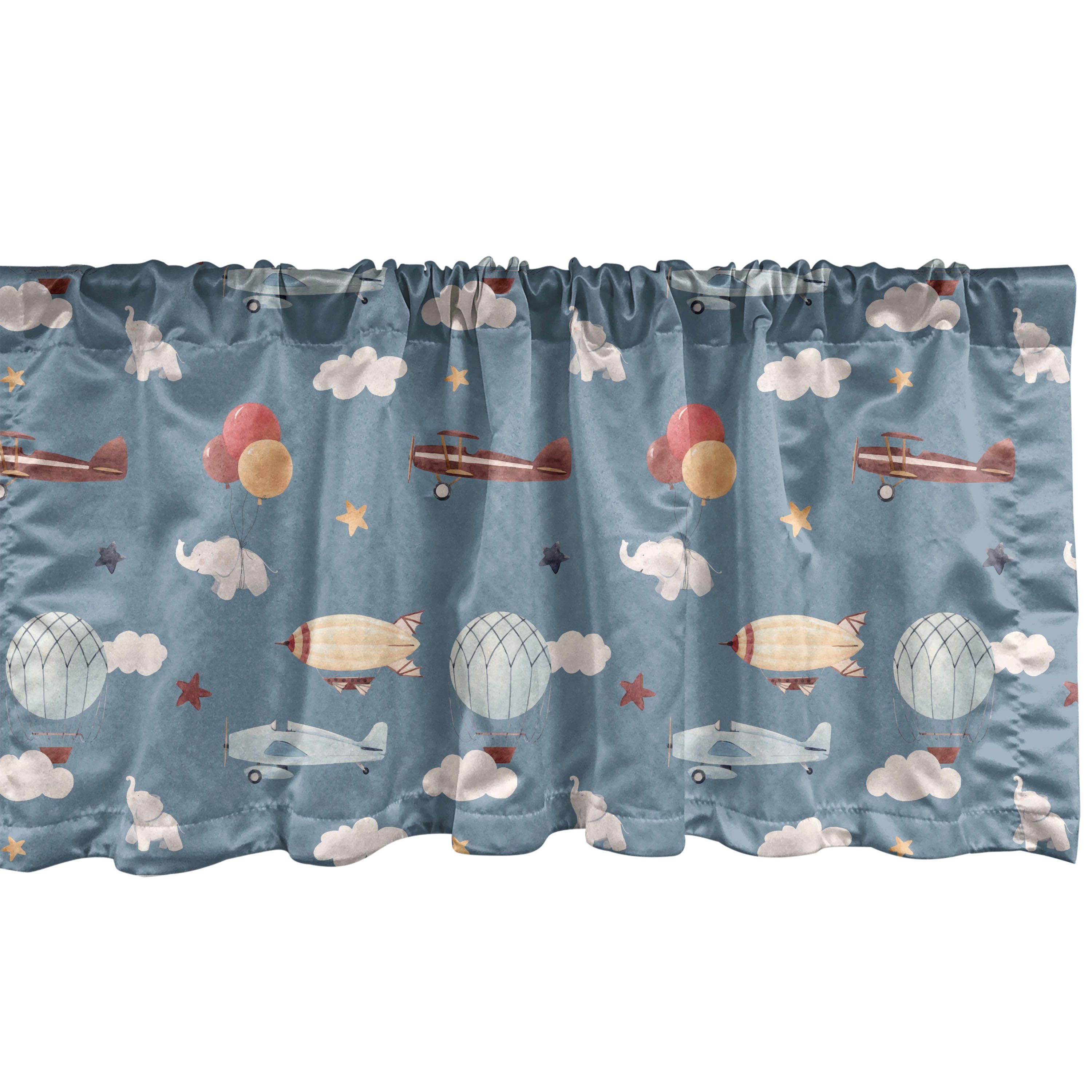 Scheibengardine Vorhang Volant für Küche Schlafzimmer Dekor mit Stangentasche, Abakuhaus, Microfaser, Kindergarten Baby-Elefant Wolken Kunst