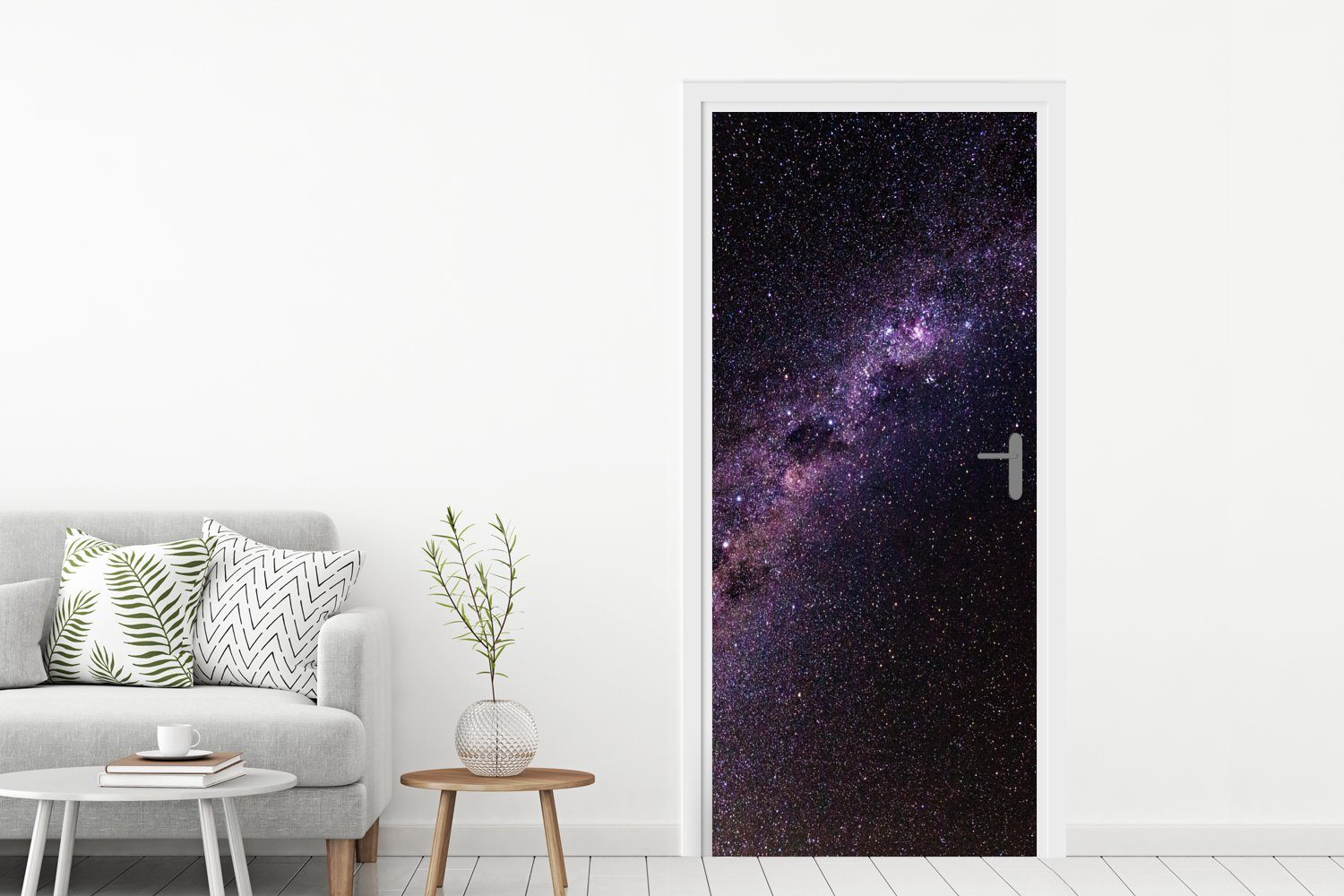 Galaxie cm Tür, in der Türaufkleber, bedruckt, Türtapete St), (1 MuchoWow für Matt, Fototapete 75x205 Nacht,