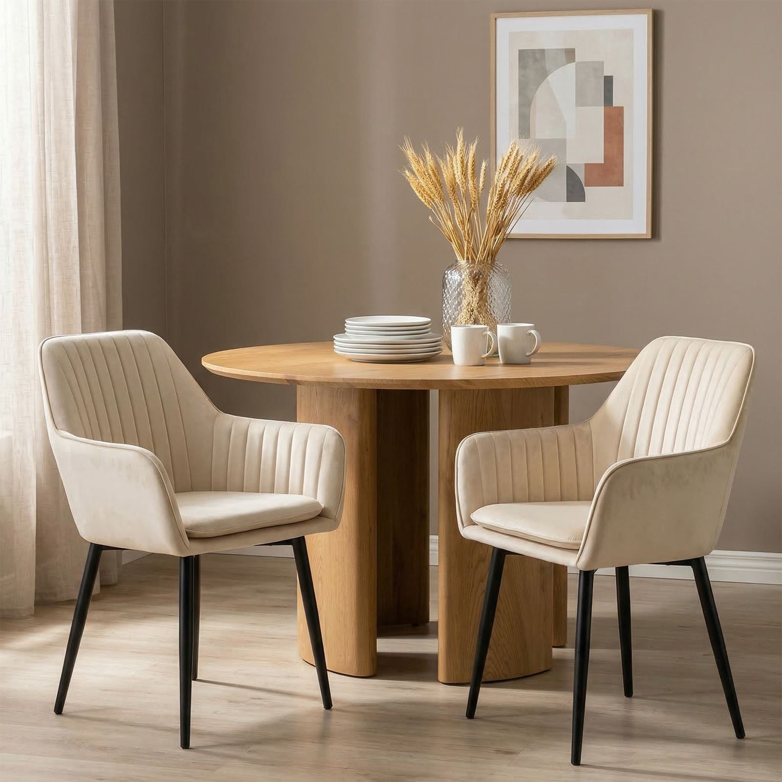 IDIMEX Esszimmerstuhl SIENNA (2 St), Polsterstühle 2er Set mit Armlehnen und Samtbezug Beige