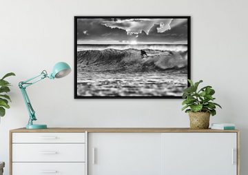 Pixxprint Leinwandbild Surfen Wellenreiten, Wanddekoration (1 St), Leinwandbild fertig bespannt, in einem Schattenfugen-Bilderrahmen gefasst, inkl. Zackenaufhänger