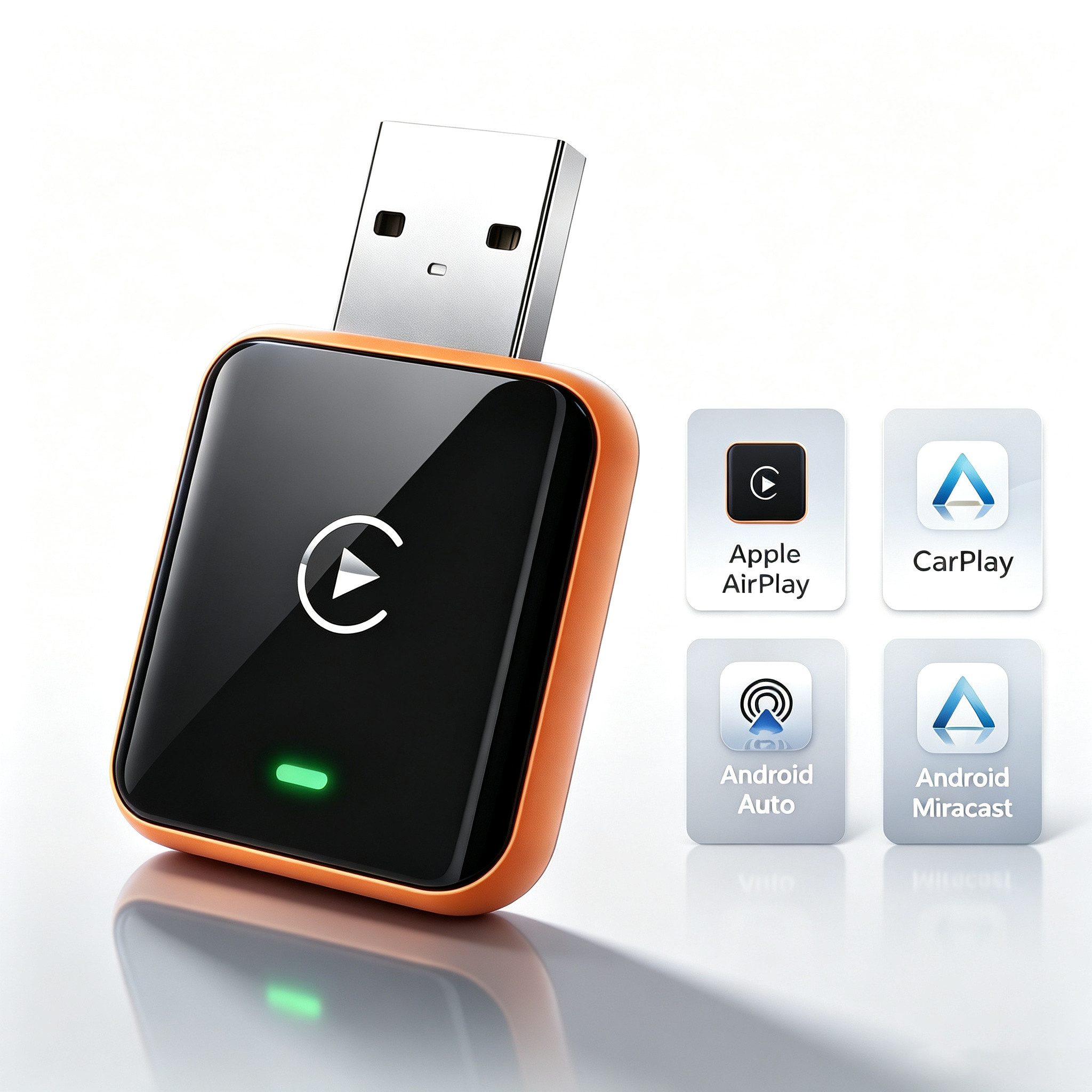Vornix 4-in-1 Wireless CarPlay Adapter Android Auto Adapter Auto-Adapter zu USB Typ A Kabellos, für iPhone iOS 10+ Fahrzeuge mit kabelgebundenem CarPlay