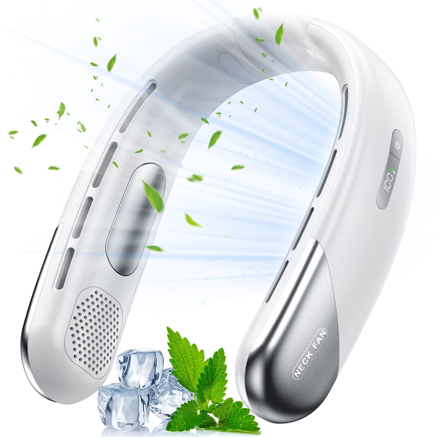 Senmudi Mini USB-Ventilator Nackenventilator,Tragbarer Halsventilator,2400 mAh ventilator, 5-Gang-LCD-Digitalanzeige Für Reisen Büro Zuhause Draußen Geschenke