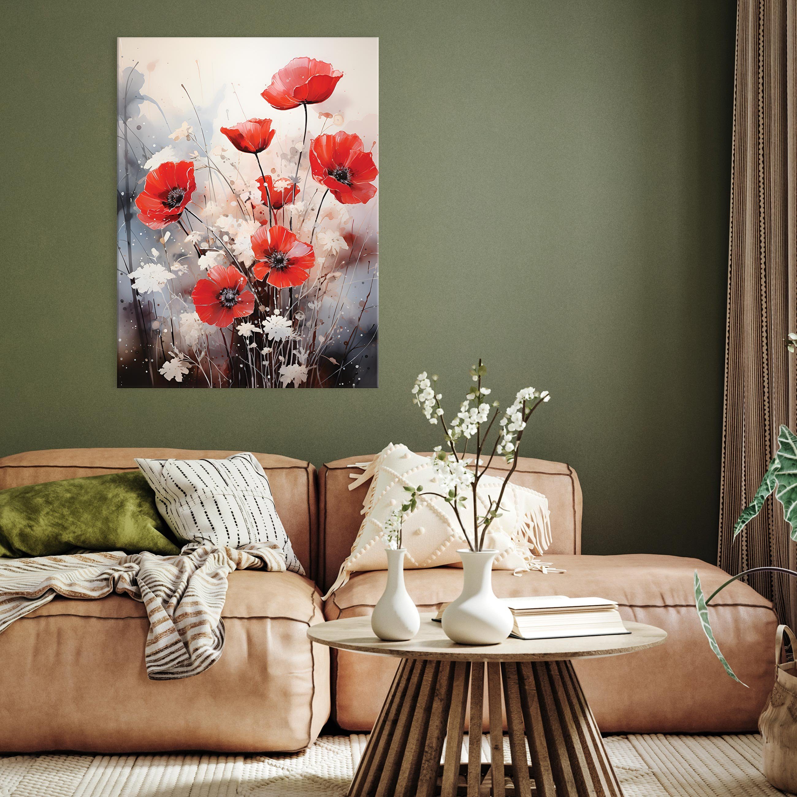 Wallarena Leinwandbild Mohnblumen St), Kunst Bilder Gemalt Aufhängefertig Blumen Bild Leinwand 1 Groß (Einteilig, Leinwandbilder Leinwandbild Wandbild XXL Modern