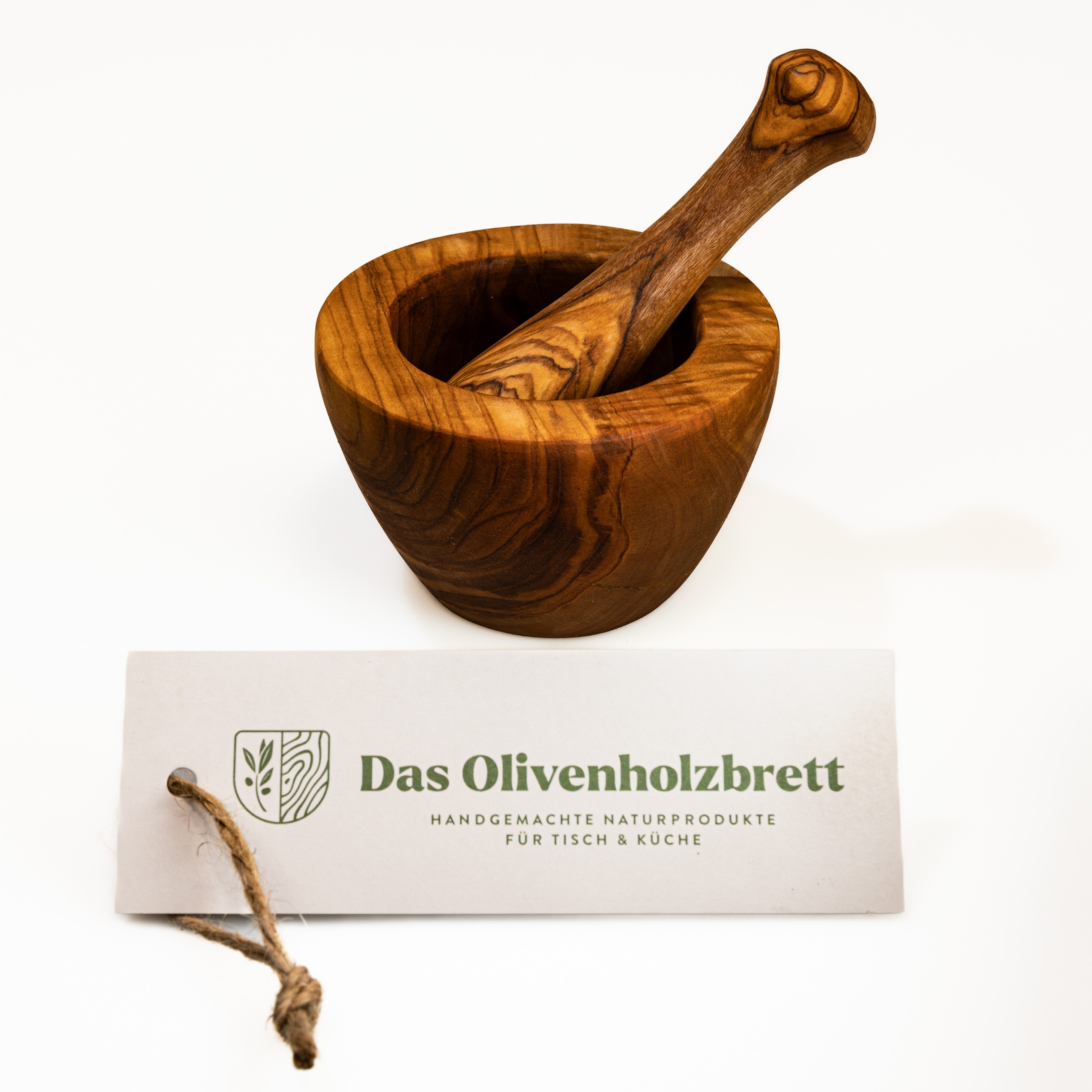 dasOlivenholzbrett Mörser Mörser und Stößel aus Olivenholz, glatter Rand