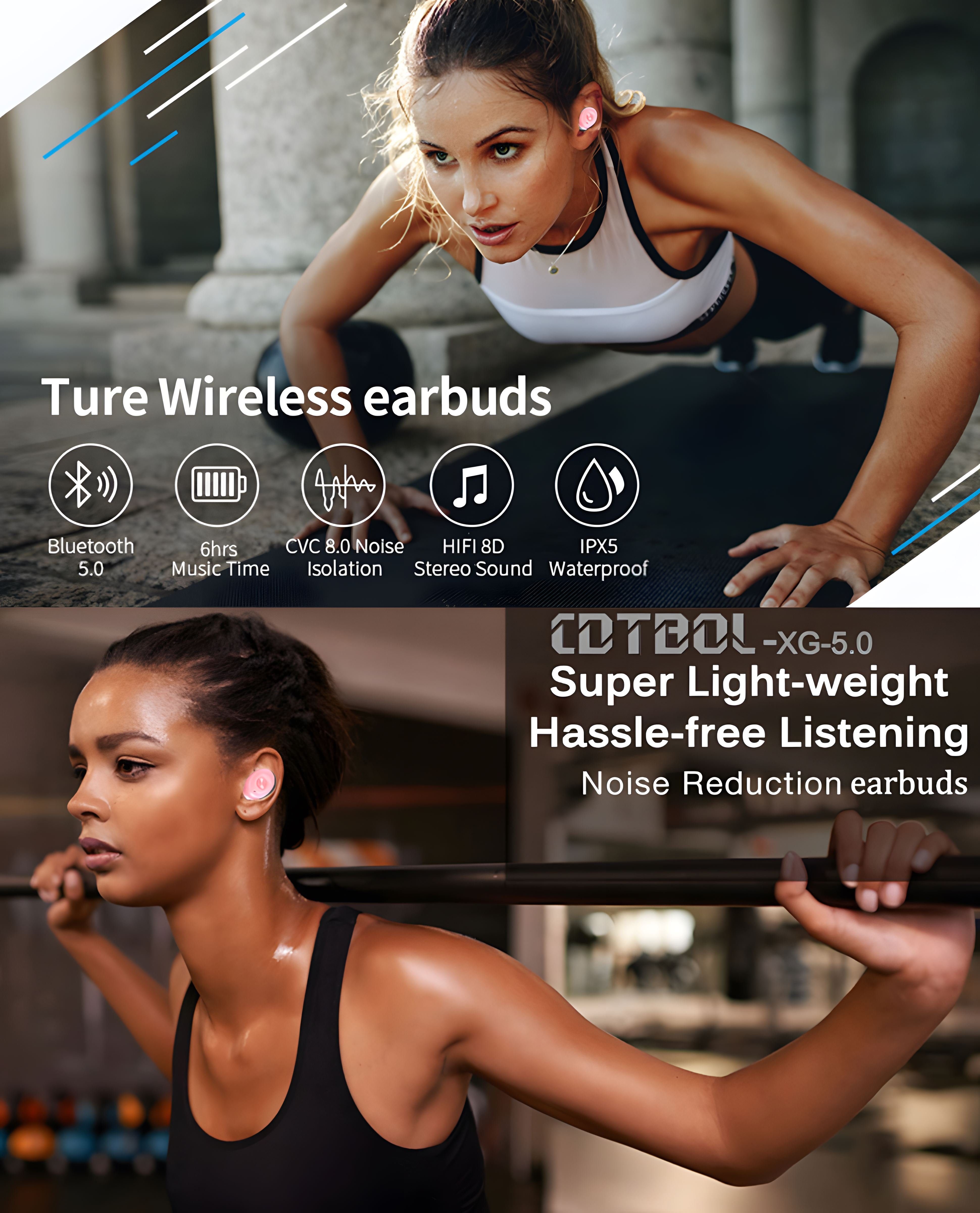 Mutoy Kopfhörer In-Ear-Kopfhörer Pink Kopfhörer, 5.0 Bluetooth In-Ear Bluetooth TWS Kabellos wireless