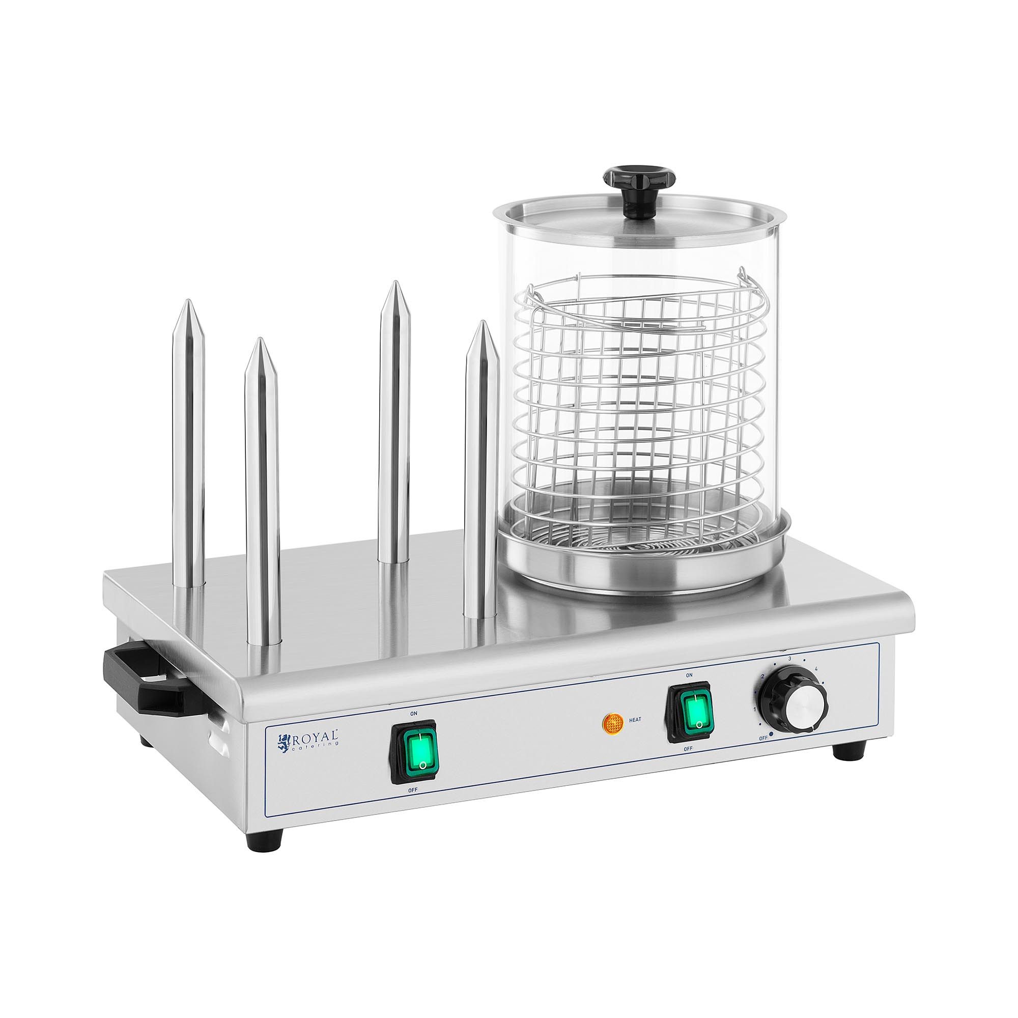 Royal Catering Hotdog-Maker Hot Dog Maschine 30 Würste Wärmer Bockwurstwärmer 4 Spieße Gastro, 550 W, verschiedene Produktvarianten