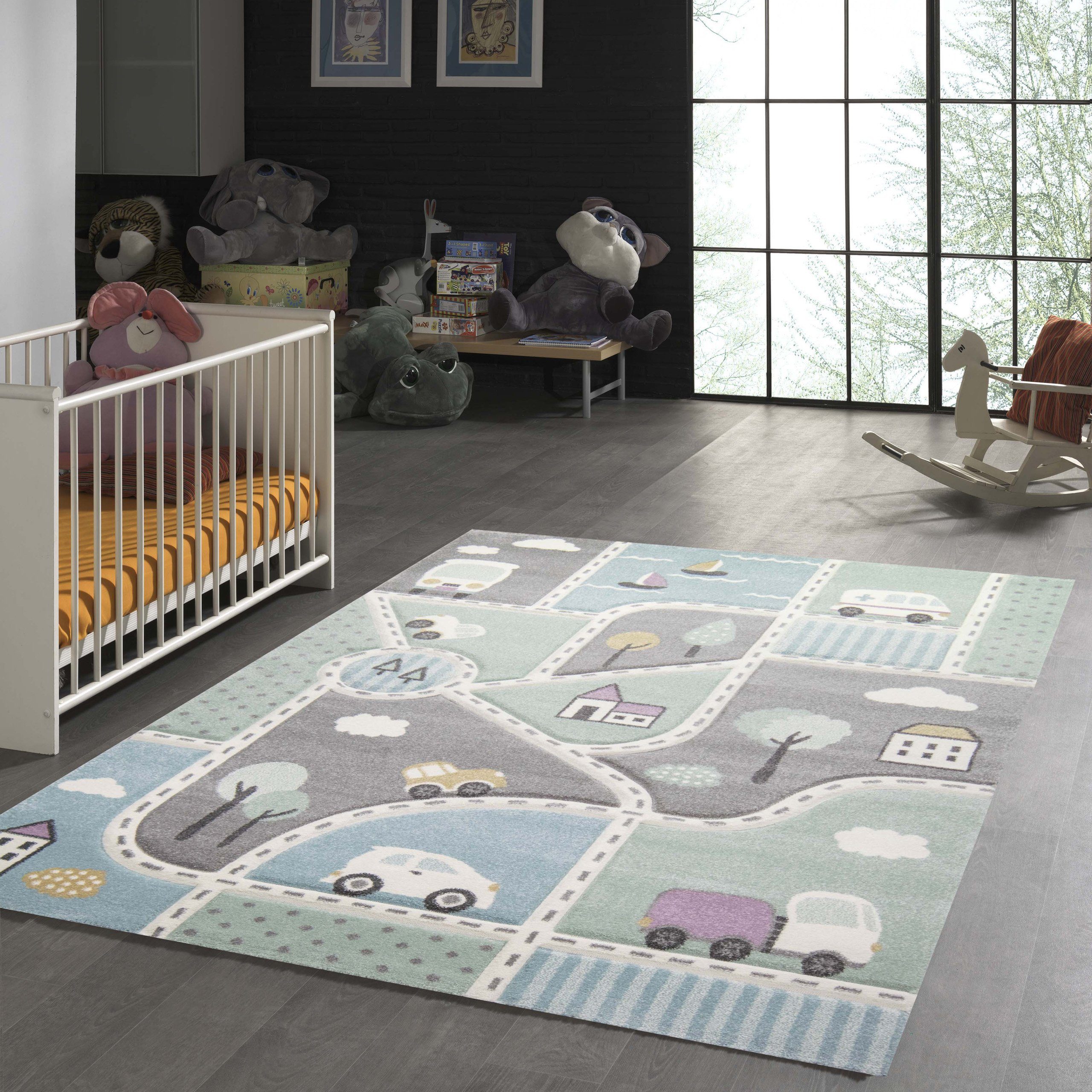 TeppichHome24 Kinderteppich Kinderteppich Straßenteppich Junge mit Straßen günstig online kaufen