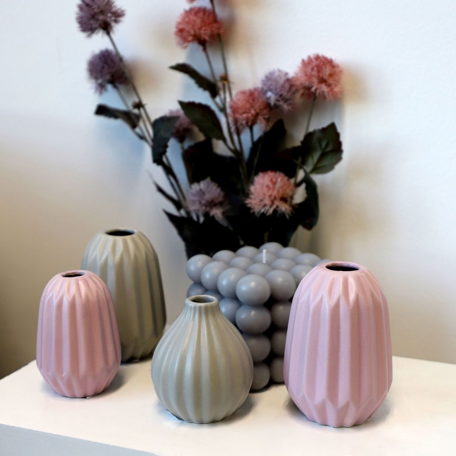 BURI Tischvase Keramik-Vase elegantes Rillendesign ø7x10cm Tischvase Tischdeko Deko