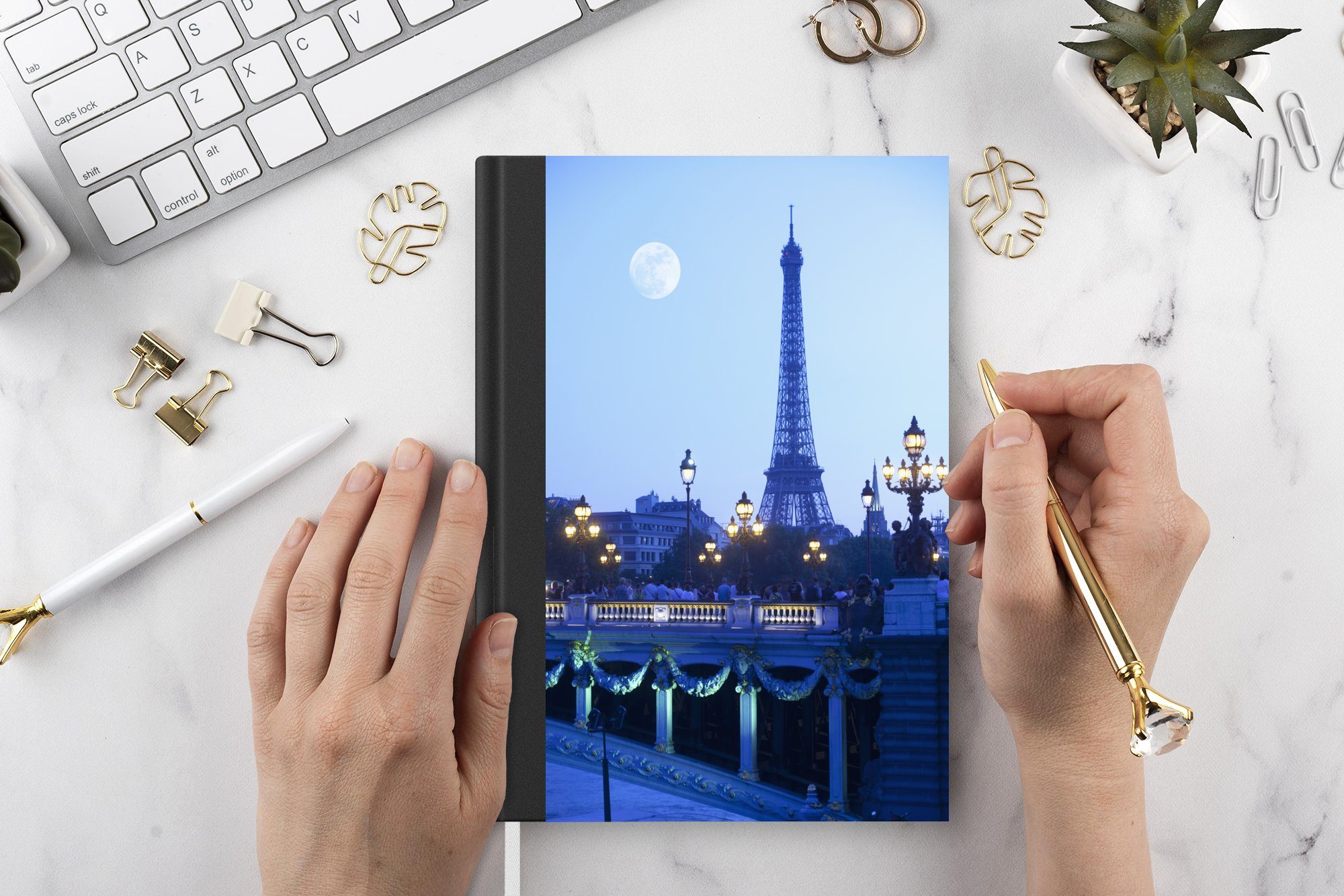 Tagebuch, A5, 98 Notizheft, Journal, Mond Notizbuch Paris, Seiten, - - Haushaltsbuch Merkzettel, MuchoWow Eiffelturm