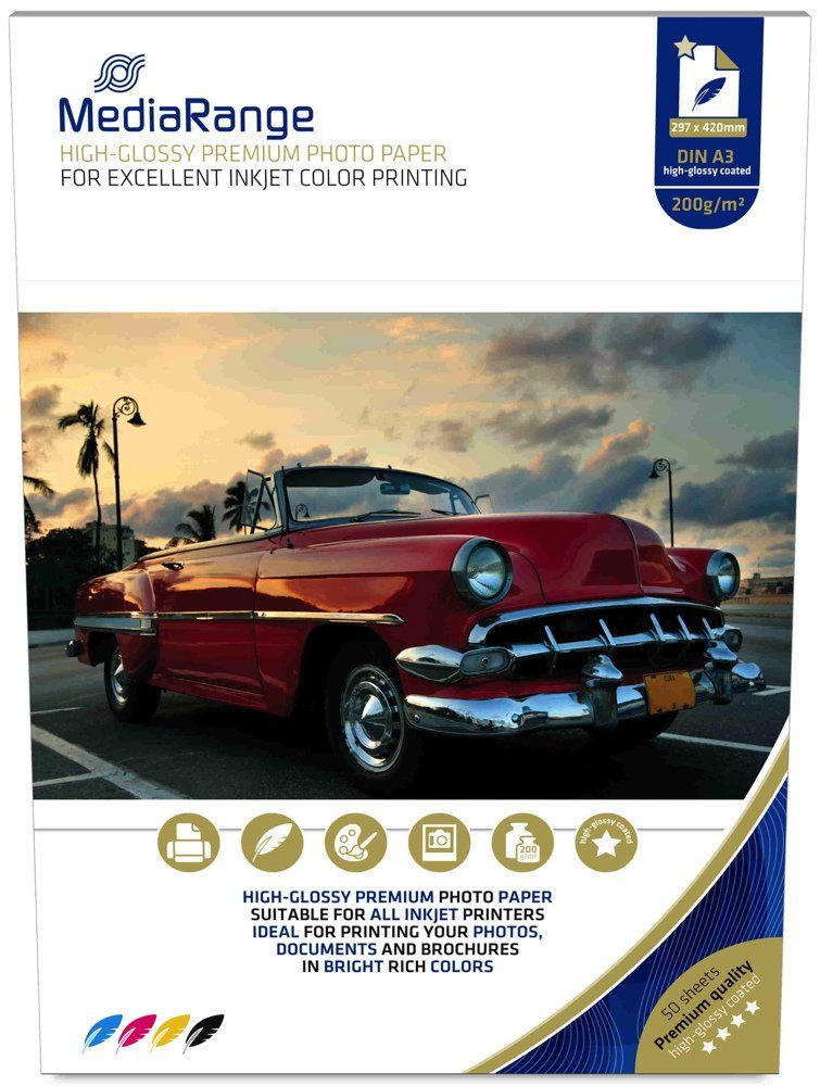 Mediarange Fotopapier 50 Blatt Fotopapier DIN A3 high glossy glänzend einseitig 200 g/m²