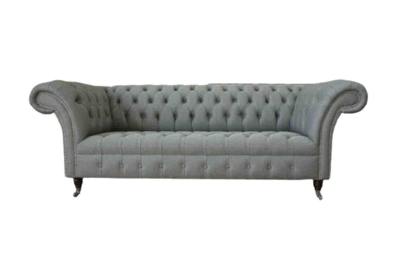 JVmoebel Sofa Sofa 3 Sitzer Couch Stoff Modern Luxus Grau Chesterfield, Made In Europe