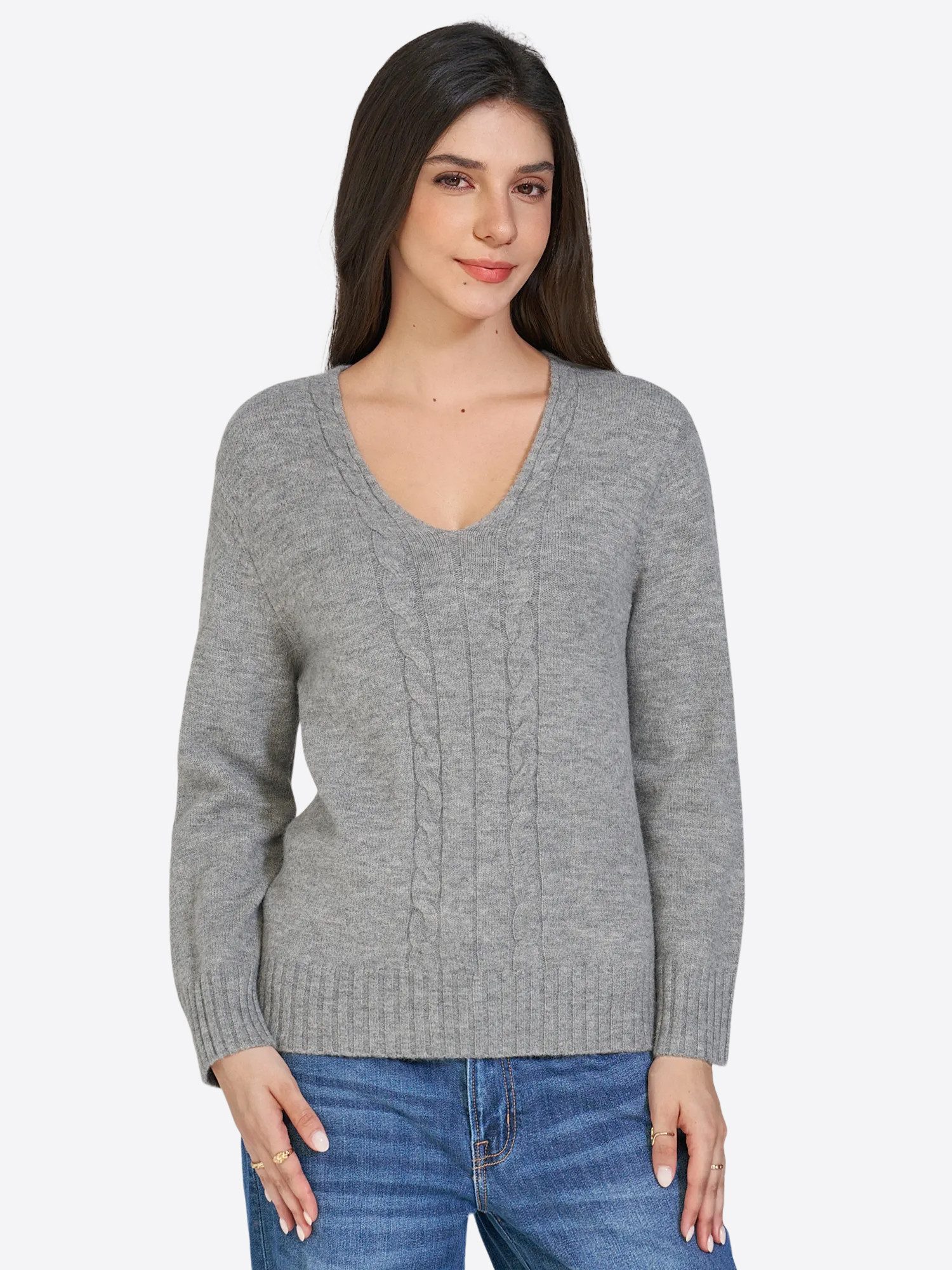 Imily Bela Strickpullover Damen V-Ausschnitt-pullover mit Zopfmuster (Packung, 1-tlg., 1per-Pack) in Unifarbe