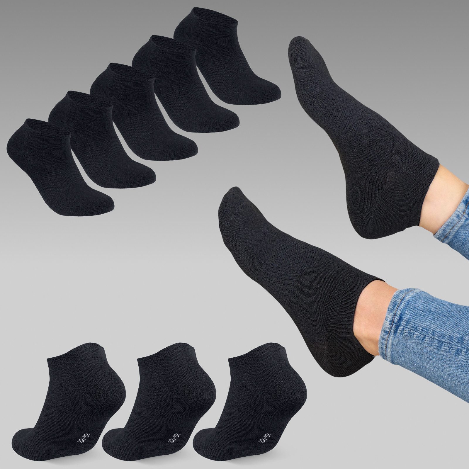 EAAKIE Sneakersocken Sneakersocken Unisex Kurzsocken 5/10/20/30 Paar Schwarz Baumwolle (10-Paar) – Bild 2 von 5