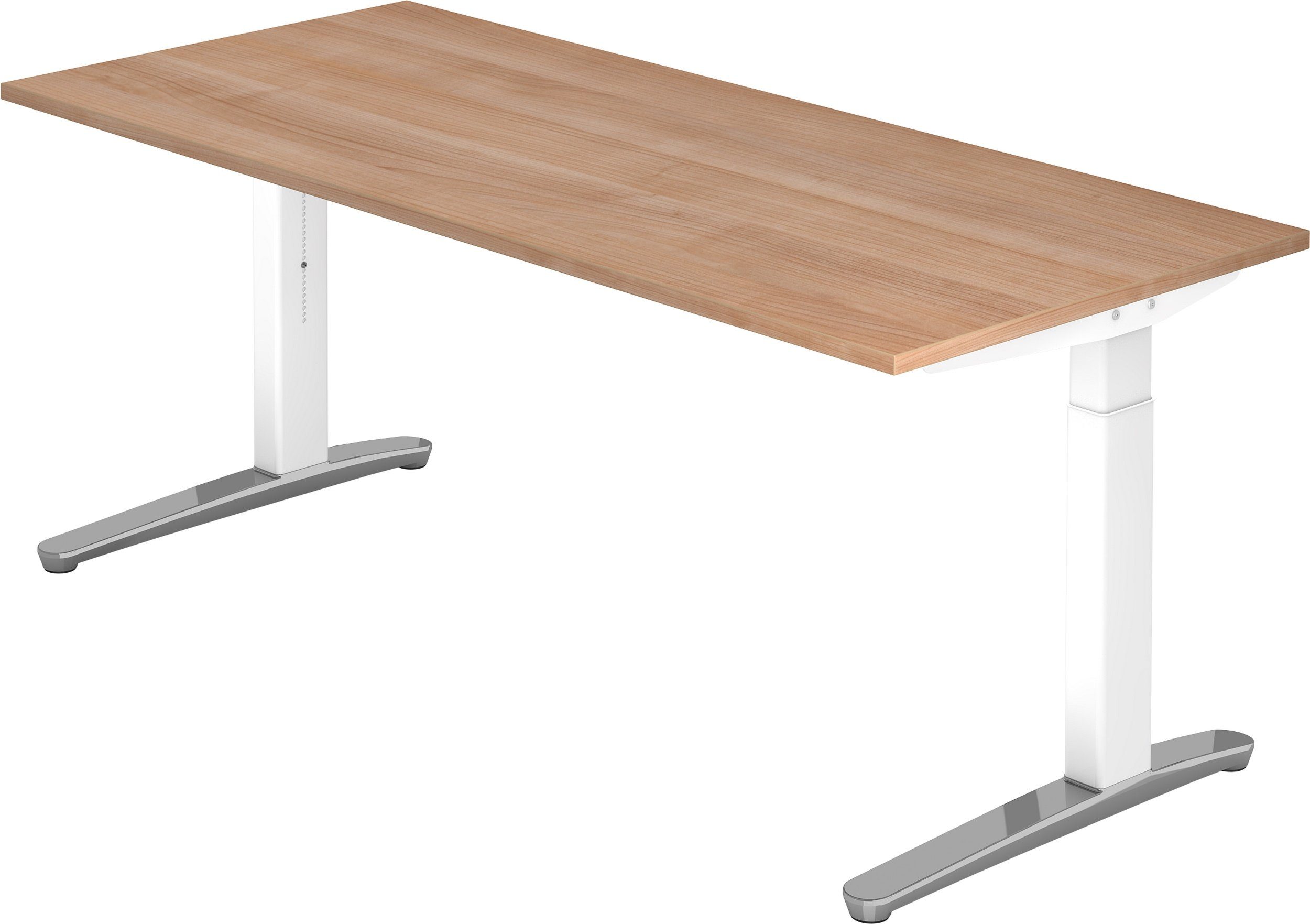 bümö Schreibtisch Schreibtisch Serie-XB, Rechteck: 180 x 80 cm - Dekor: Nussbaum - Gestell: Weiß/Alu poliert