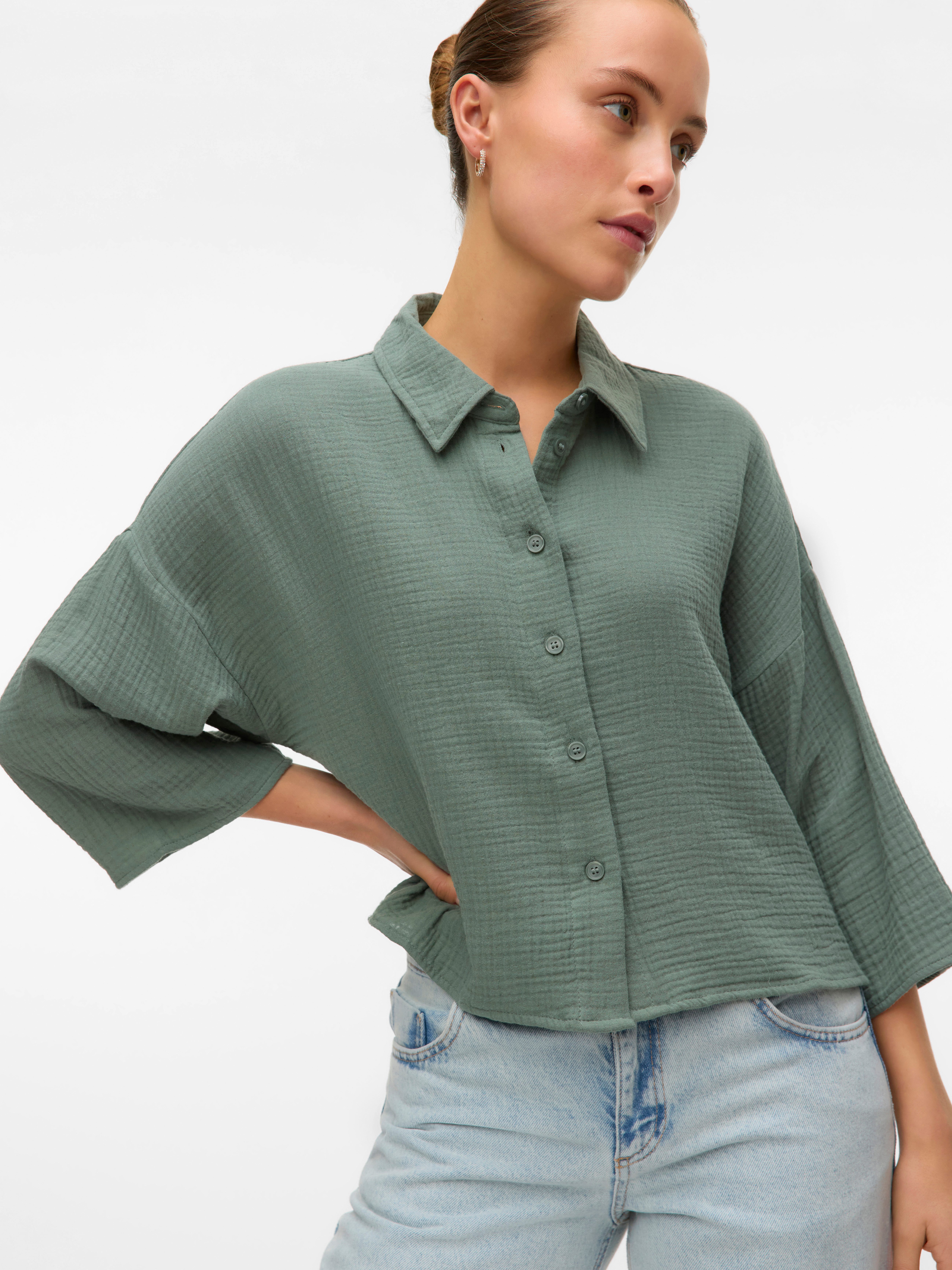 Vero Moda Hemdbluse VMNATALI CROP SHIRT WVN NOOS Baumwolle, loose fit