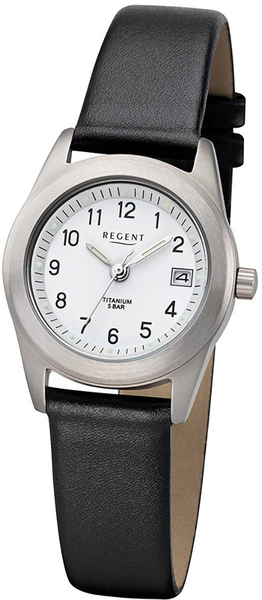 Regent Quarzuhr Regent Damen Uhr F-660 Leder Quarzwerk, Damen Armbanduhr rund, klein (ca. 26mm), Lederarmband