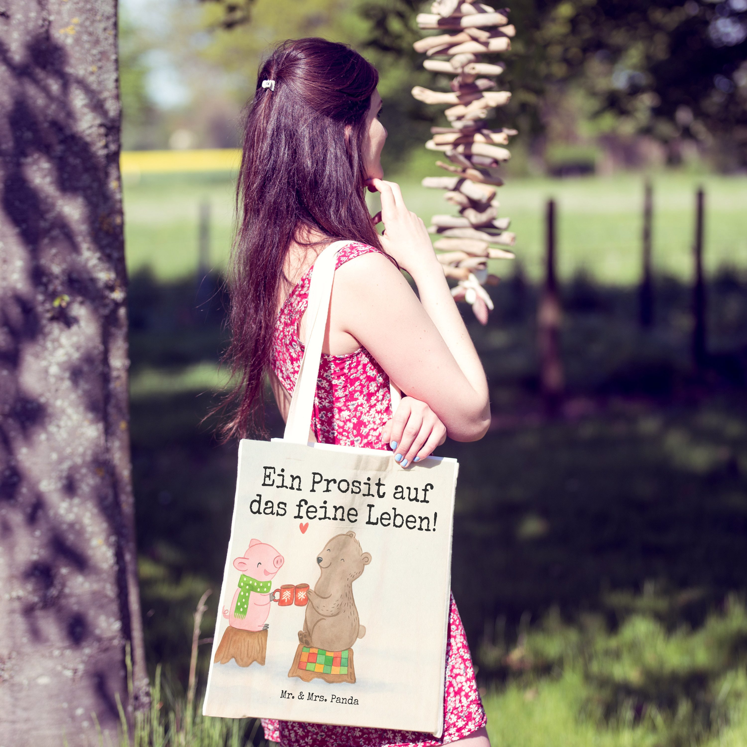 Mr. & Mrs. Panda Tragetasche Glühschwein Sause Design, Stofftragetasche, Weiß, Weihnachten, Prost, (Packung), markttasche Tasche shopping bag